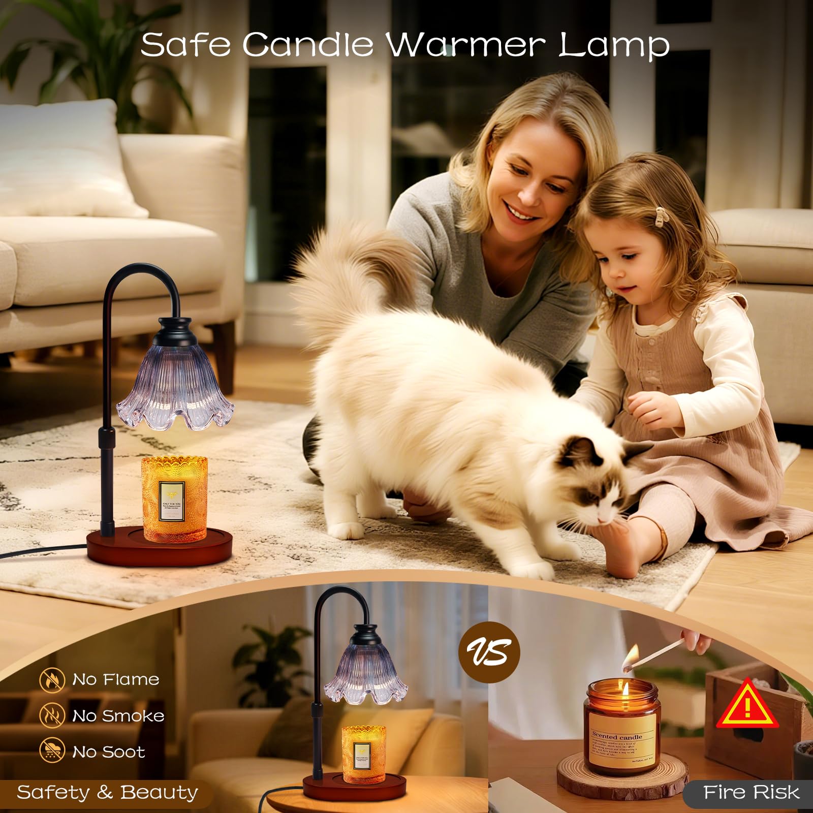 Flower Candle Warmer Lamp with Timer: Birthday Gifts for Women Mom, House Warming Gifts New Home Decor, Dimmable Candle Warmer f