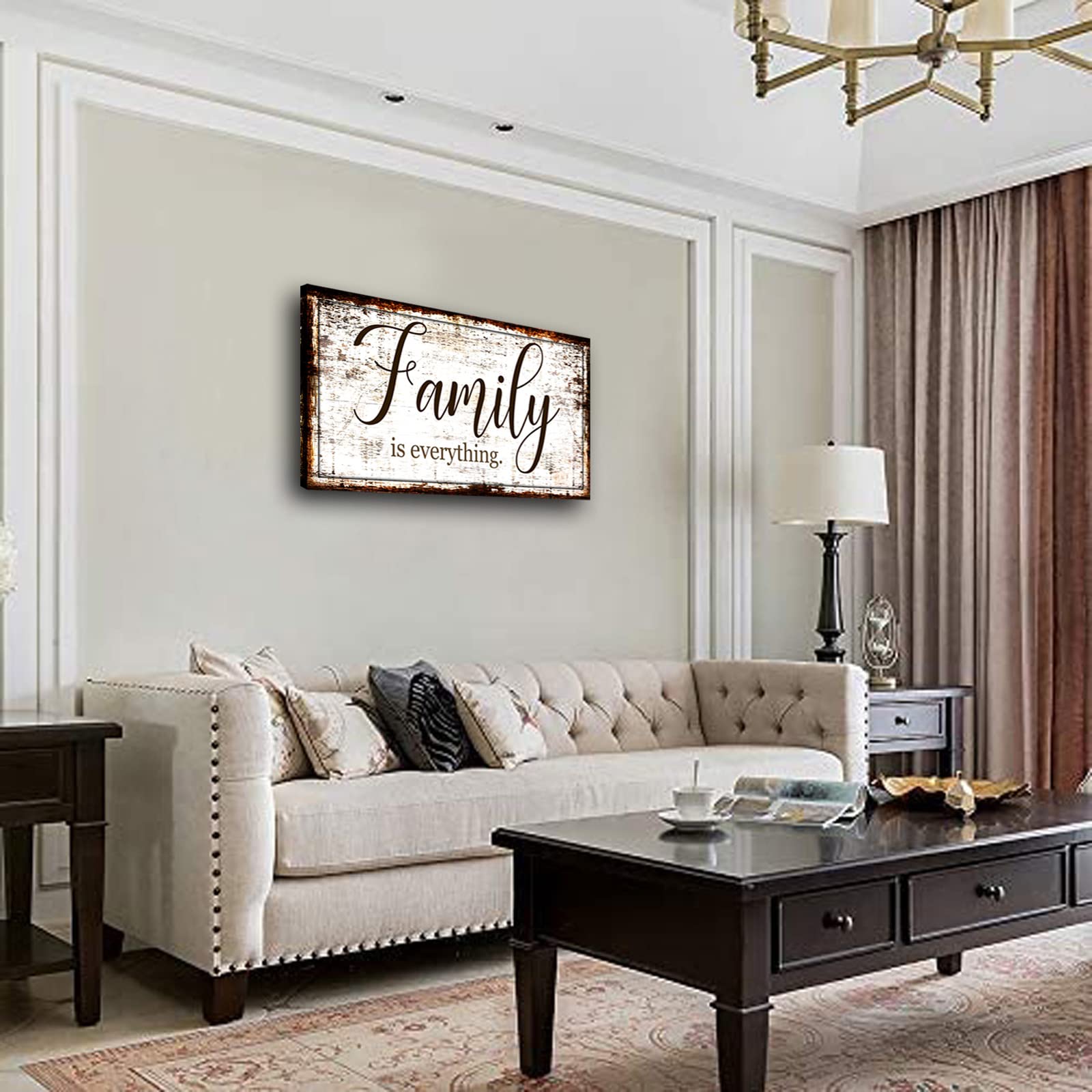 Family Is Everything Wall Decor-Rustic Family Quote Print Canvas For Farmhouse-Family Signs Wall Art-Retro Artwork Wall Decorati