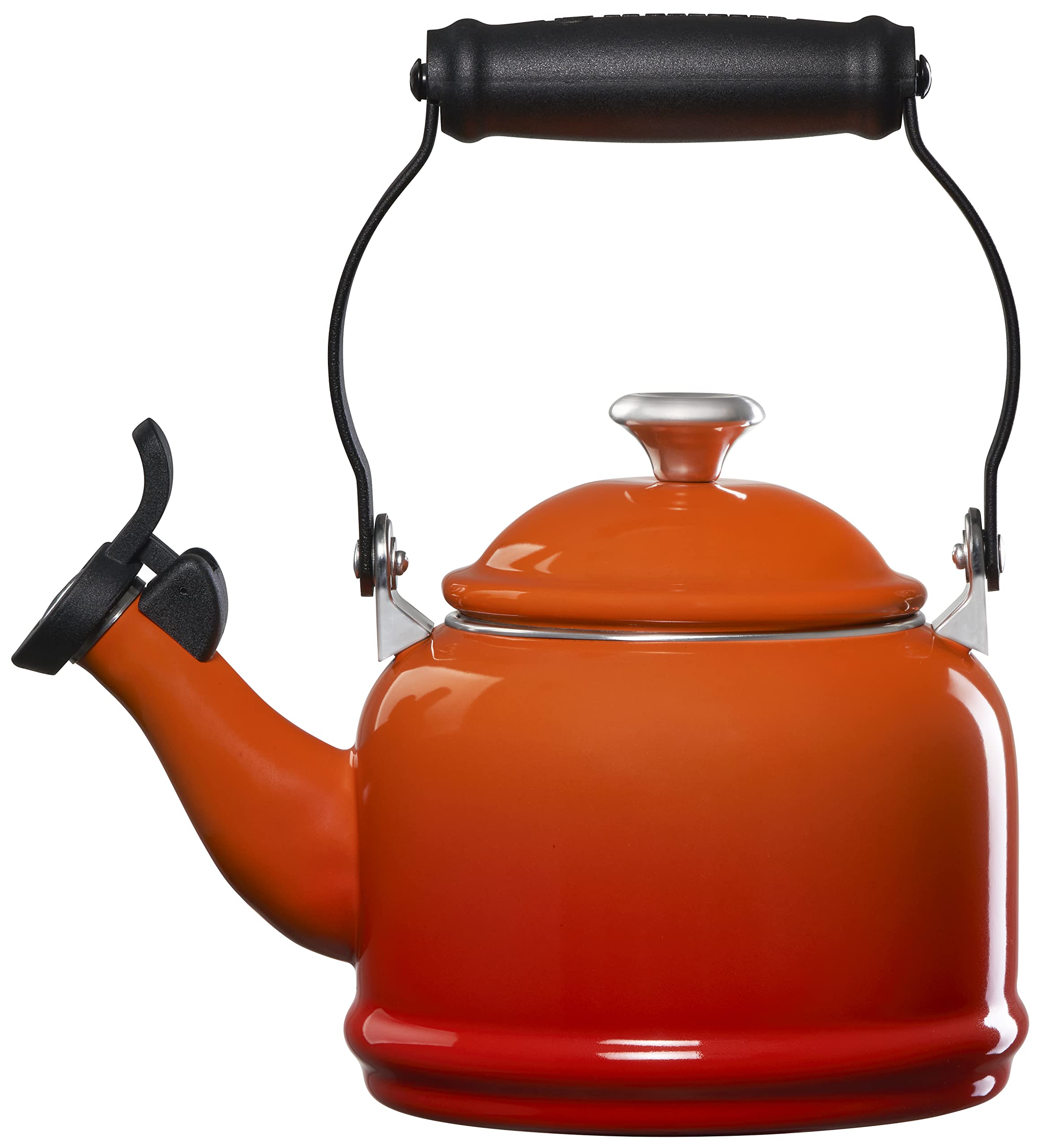 Le Creuset Enamel On Steel Demi Tea Kettle With Metal Finishes, 1.25 Qt, Flame