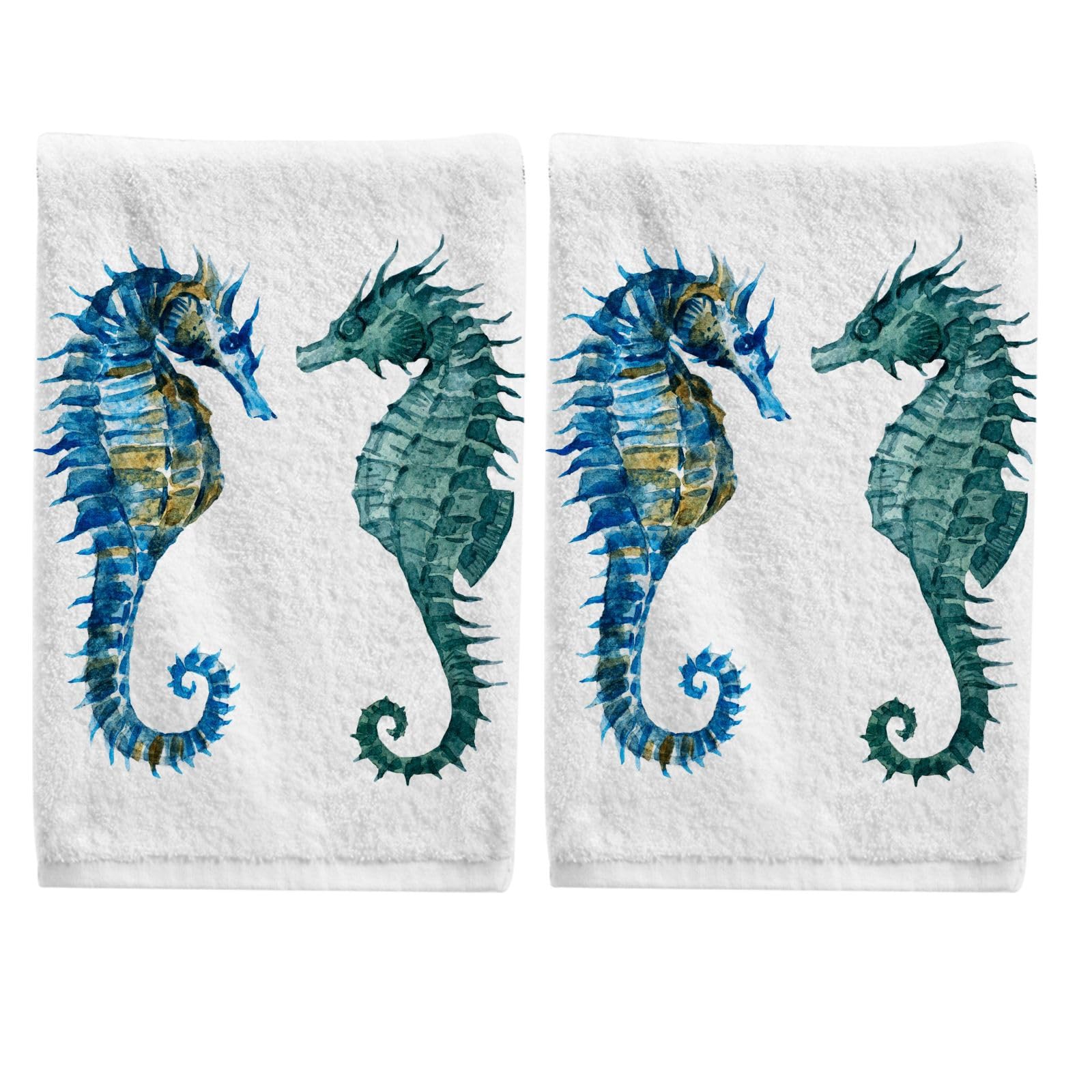 Alaza Ocean Seahorse Hand Towels For Bathroom Set Of 2,Coastal Beach Decorative Finger Towel 100% Cotton Soft Absorbent Face Tow