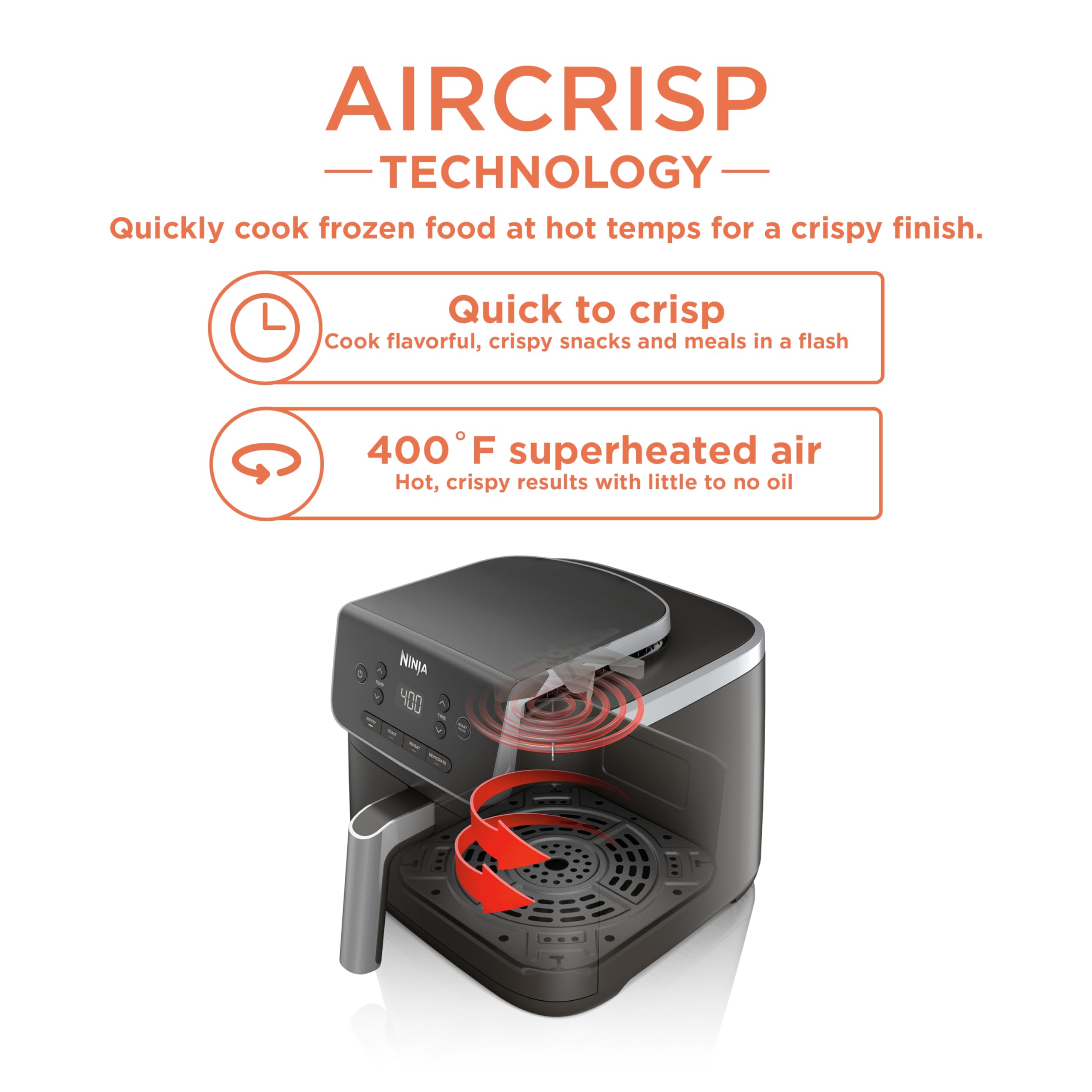 Ninja Air Fryer Pro AF141, 5 QT Capacity, Black, 4-in-1 Air Fry, Roast, Reheat, Dehydrate, Nonstick Basket, 400F, Plastic