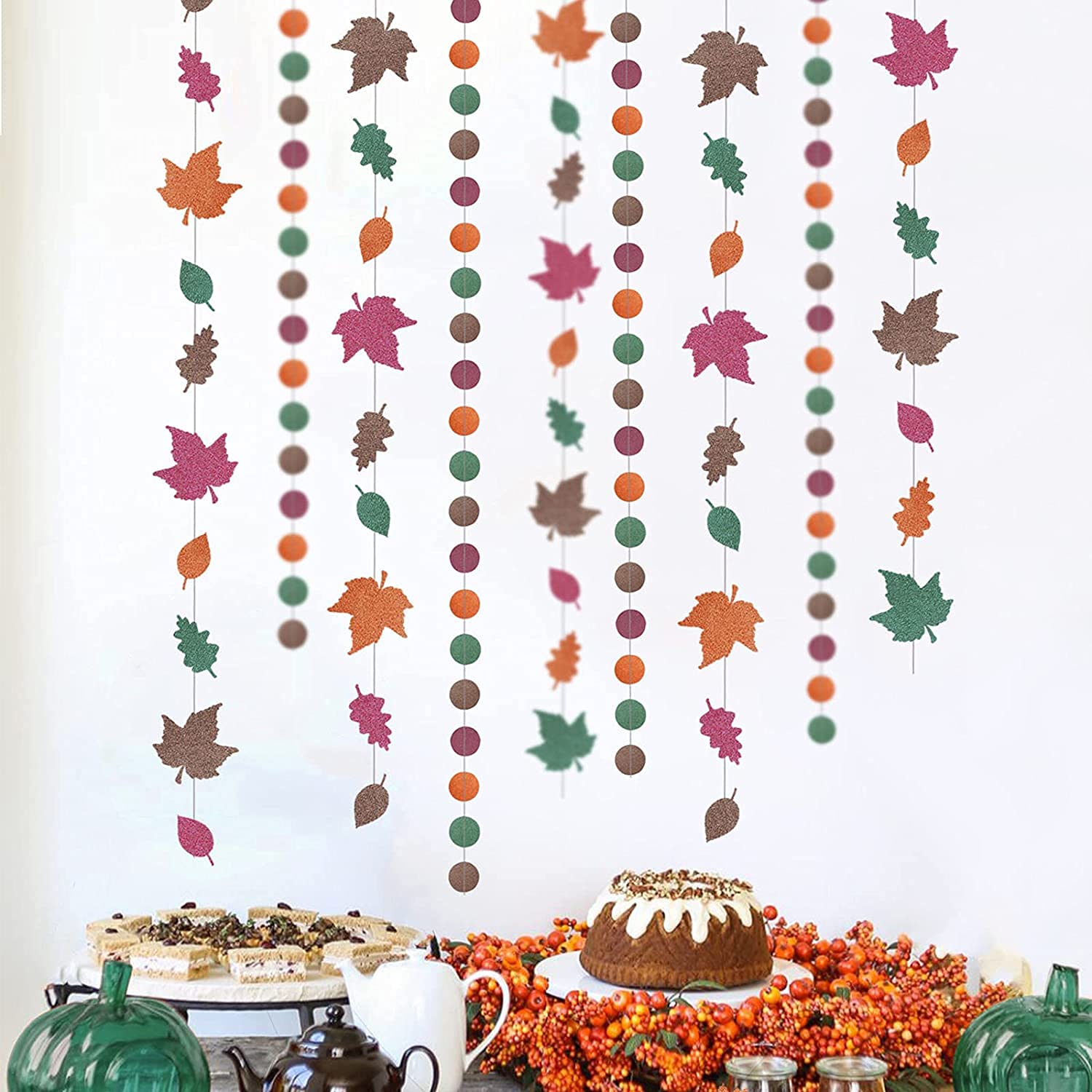 Fall Leaf Garlands Burt Orange Burgundy Emerald Wedding Decoration Birthday Party Thanks Giving Decor Autumn Hanging Maple Leaf