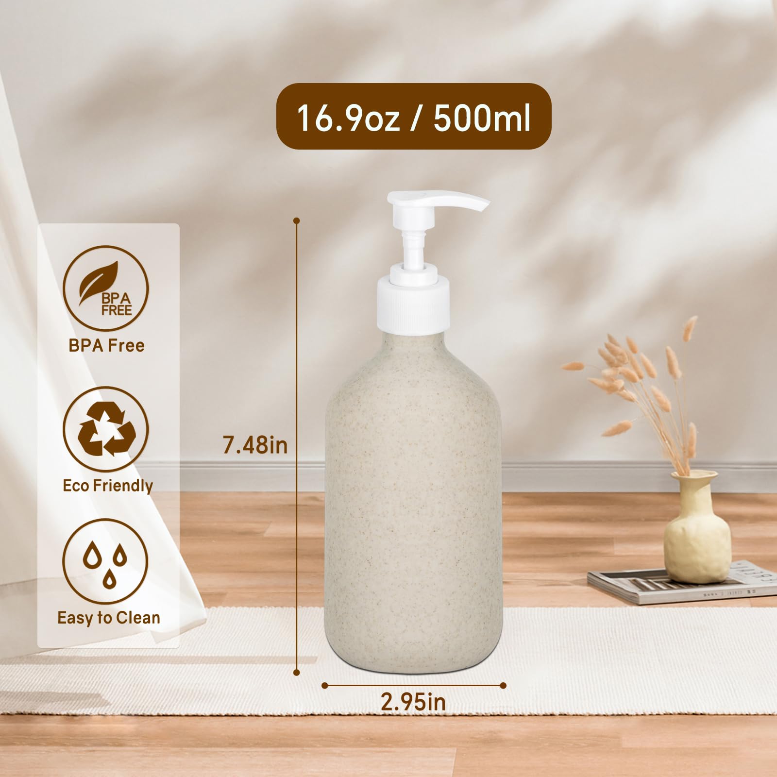 2 Pack Pump Bottles Dispenser 16.9 Oz 500Ml Bathroom Countertop Pump Dispensers Refillable Plastic Containers For Lotion Shampoo