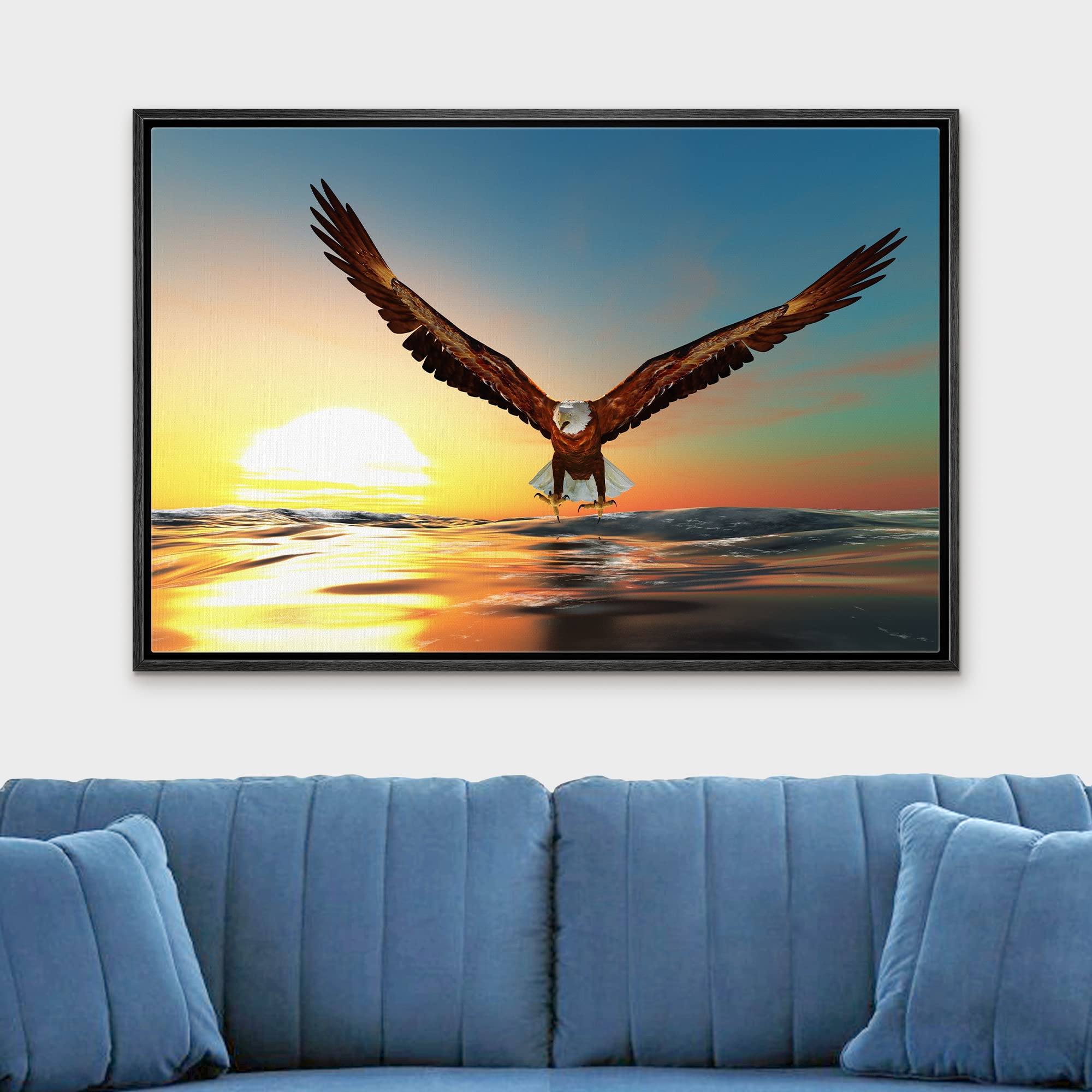 Wall26 - Framed Canvas Prints Wall Art - Bald Eagle Flying Above The Sea | Modern Wall Decor/Home Decoration Stretched Gallery F