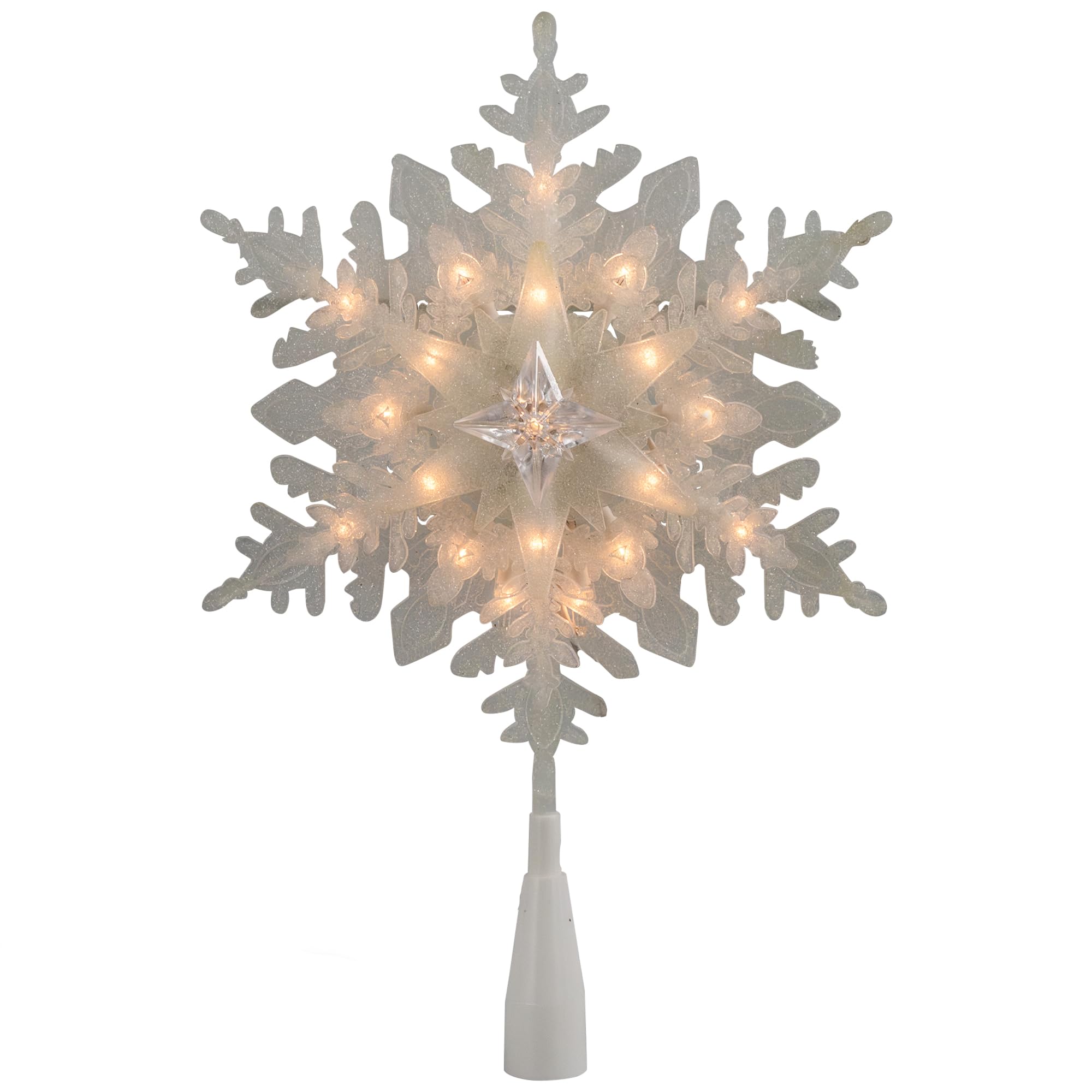 10 Lighted White Frosted 3-D Snowflake Christmas Tree Topper - Clear Lights