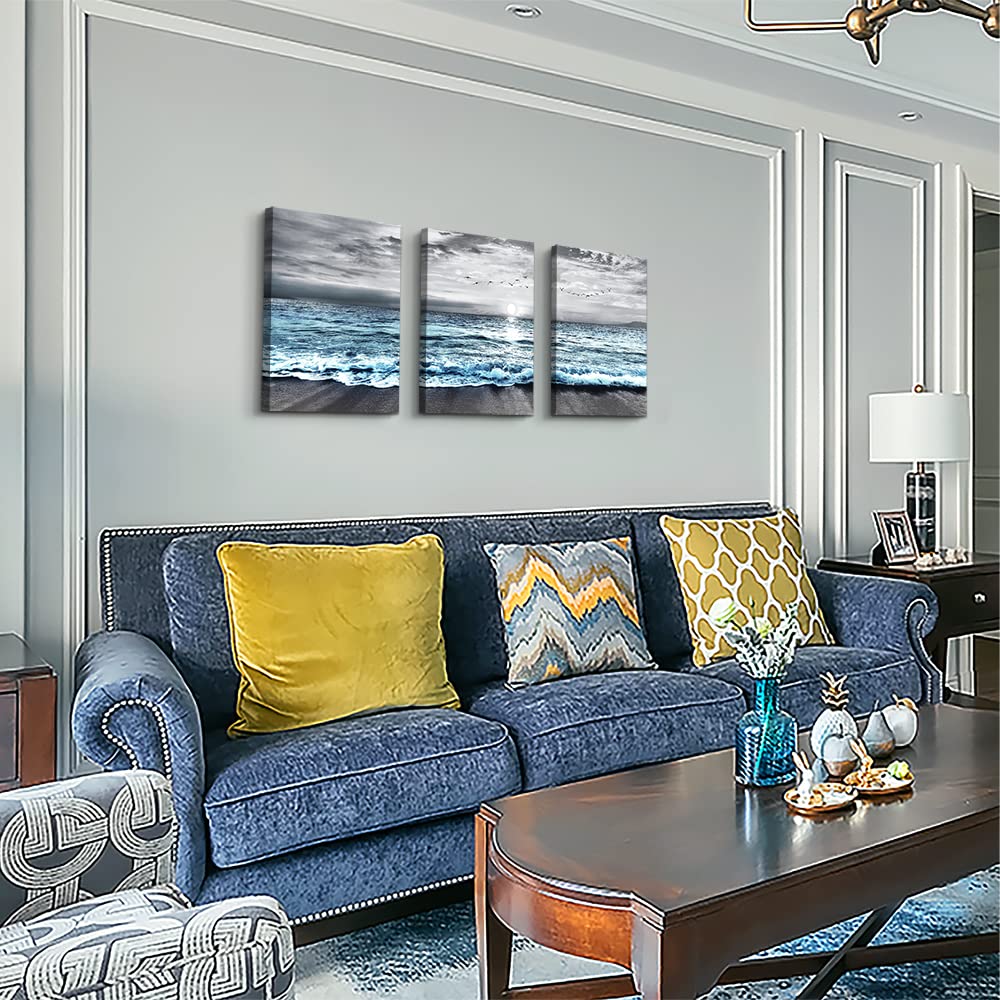 Dzrwubhs Wall Decorations For Living Room 3 Piece Framed Canvas Wall Art For Bedroom Office Wall Decor Black And White Beach Wal