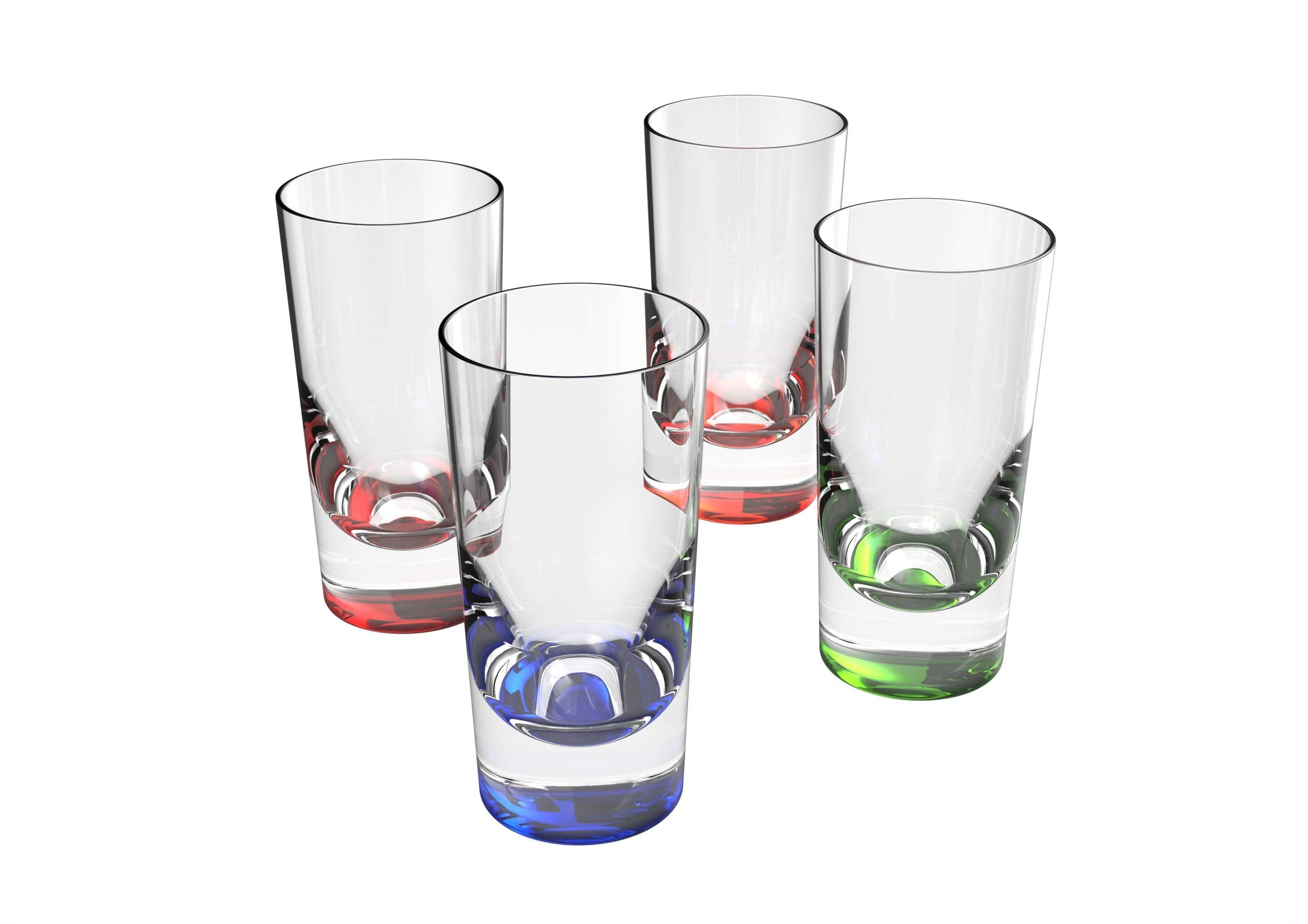 Qg 12Oz Clear Acrylic Plastic Teardrop Drinking Glass With Heavy Colored Base Tumbler Set Of 4