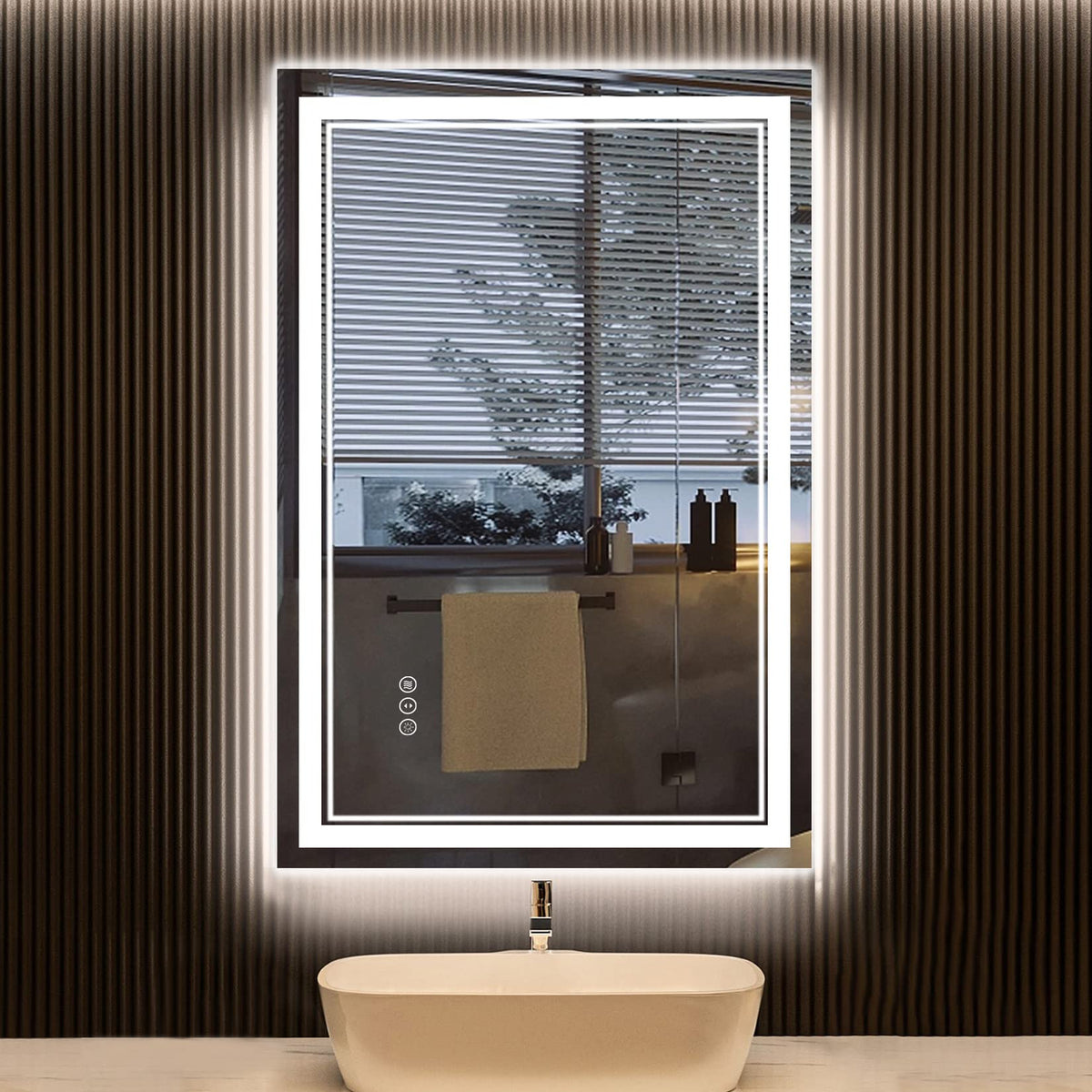 Awandee 60X36 Led Bathroom Mirror With Lights, Front And Backlit Led Mirror For Bathroom, Anti-Fog Lighted Bathroom Mirror, Dimm