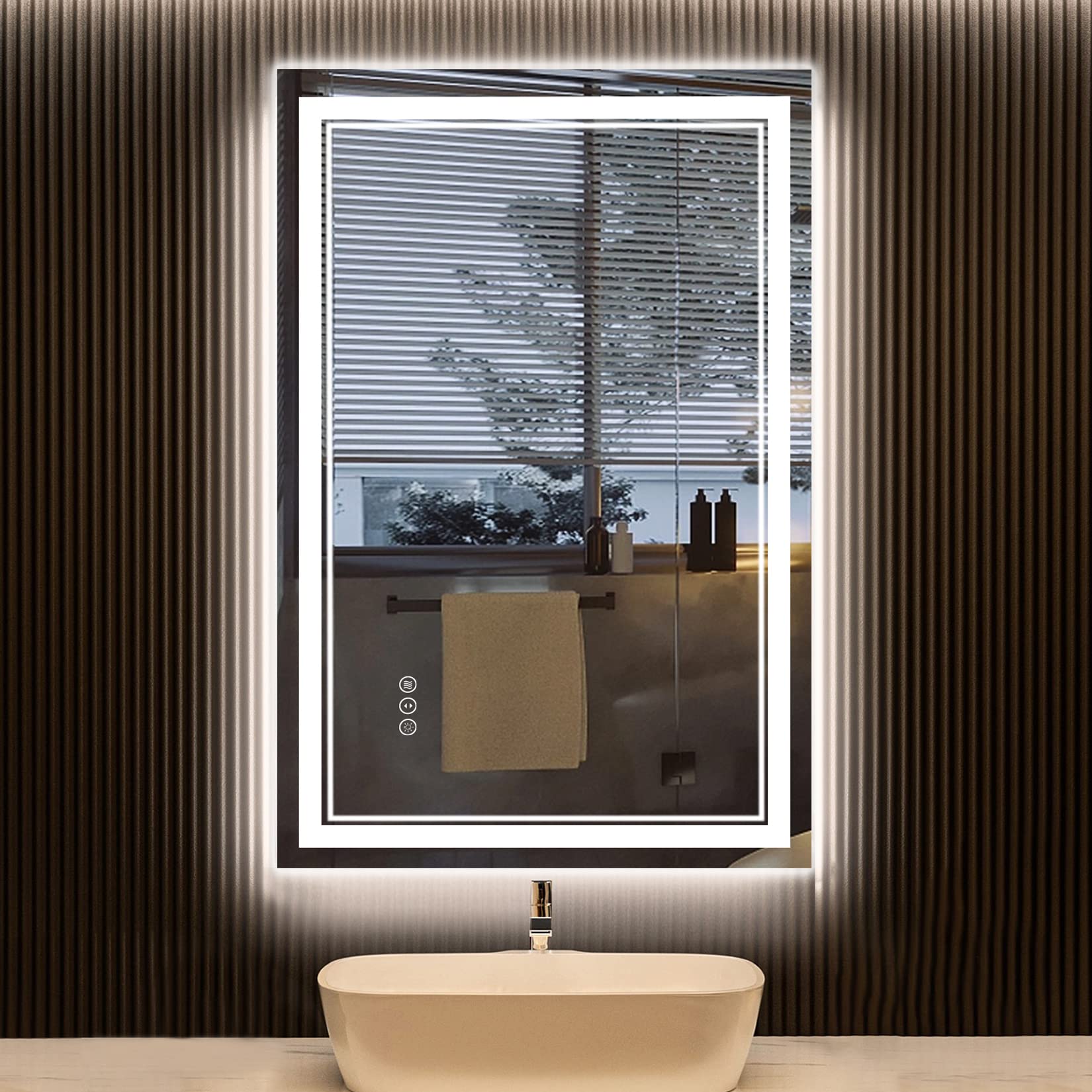 Awandee 40X36 Led Bathroom Mirror With Lights, Front And Backlit Led Mirror For Bathroom, Anti-Fog Lighted Bathroom Mirror, Dimm
