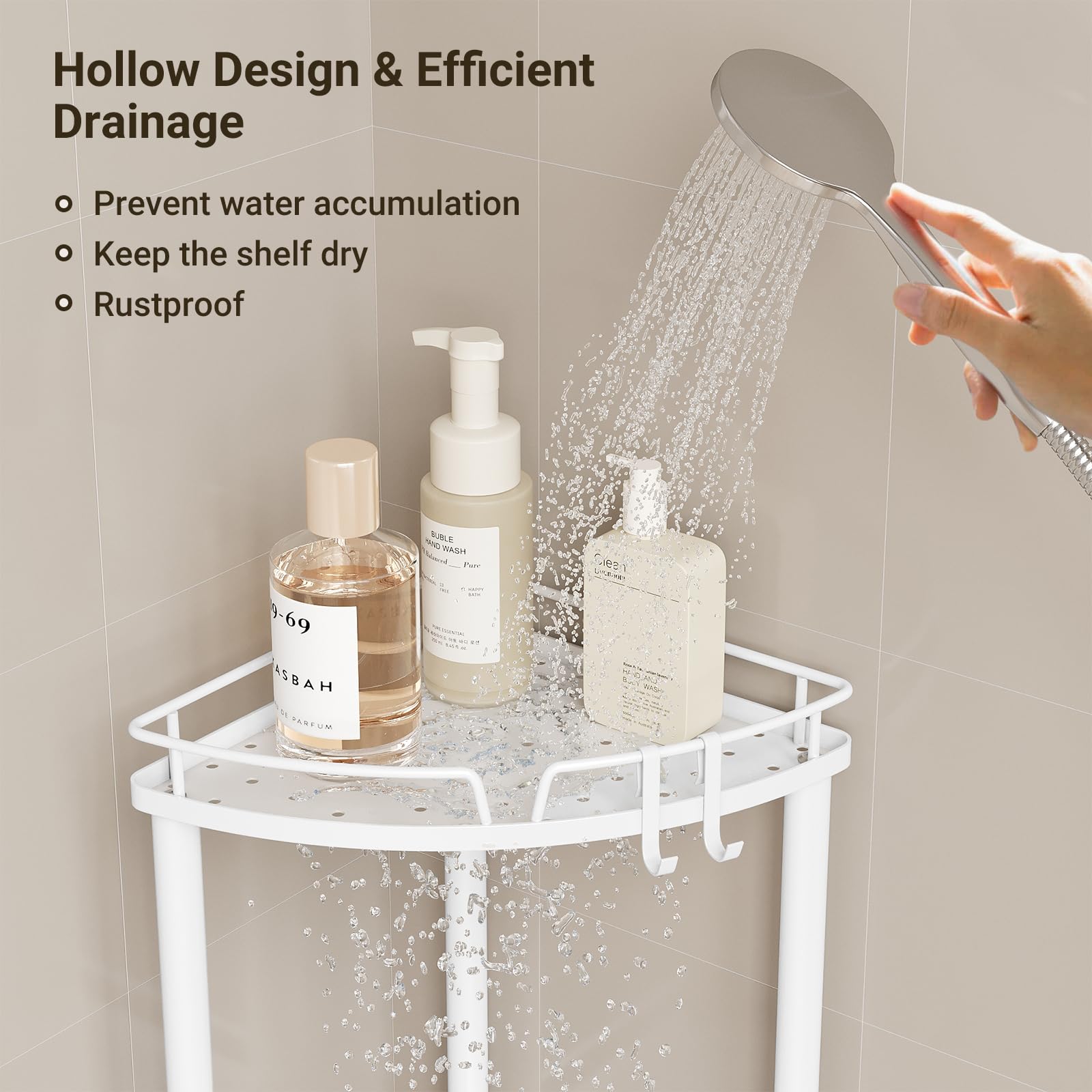 Elyken Corner Shower Caddy Standing, 4 Tier Rustproof Metal Shower Organizer With Soap Holder, Floor Shower Corner Shelf Rack St