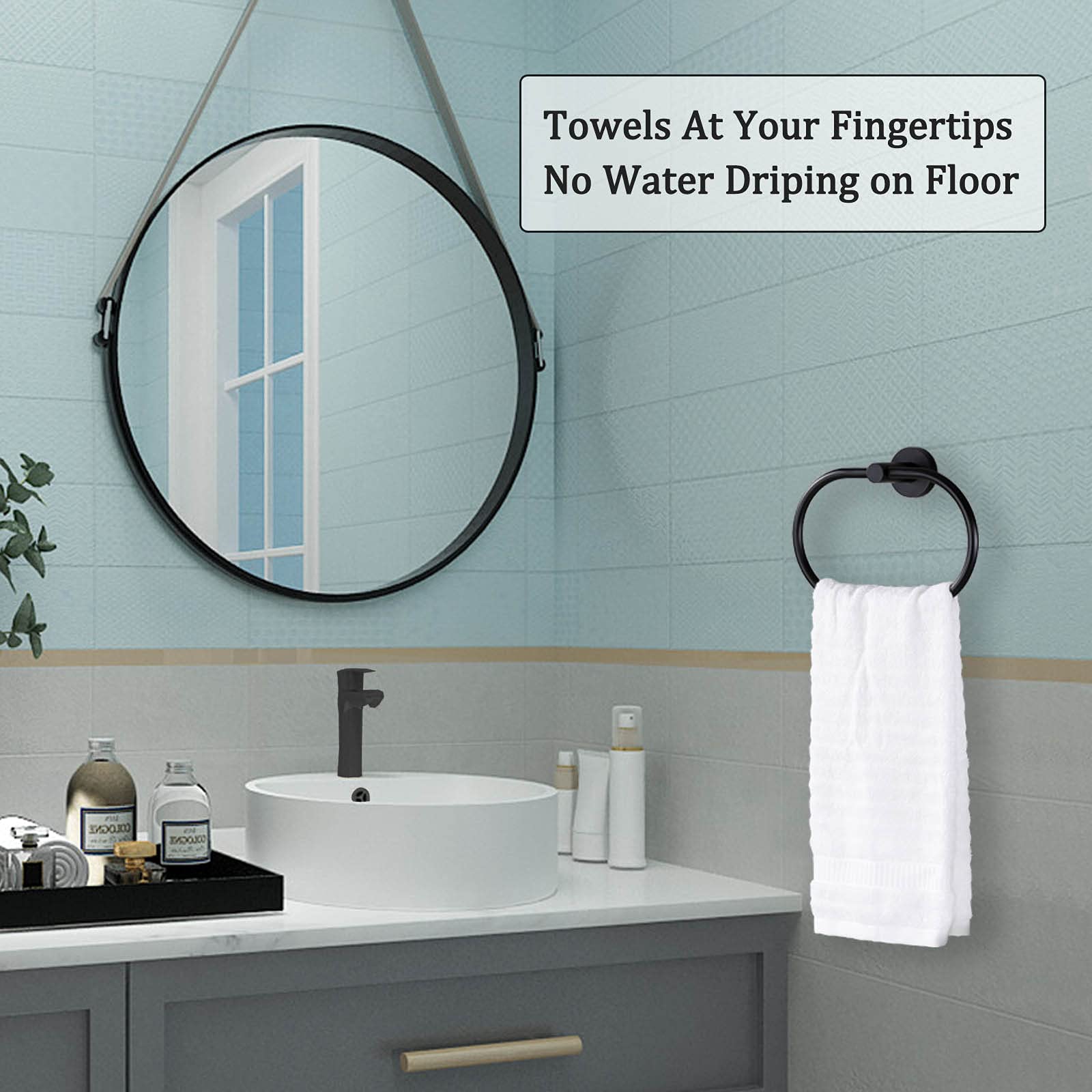 Bathroom Towel Ring Matte Black, Suyar Stainless Steel Modern Swivel Hand Towel Holder, Oval Towel Hanger For Sink, Wall Mounted