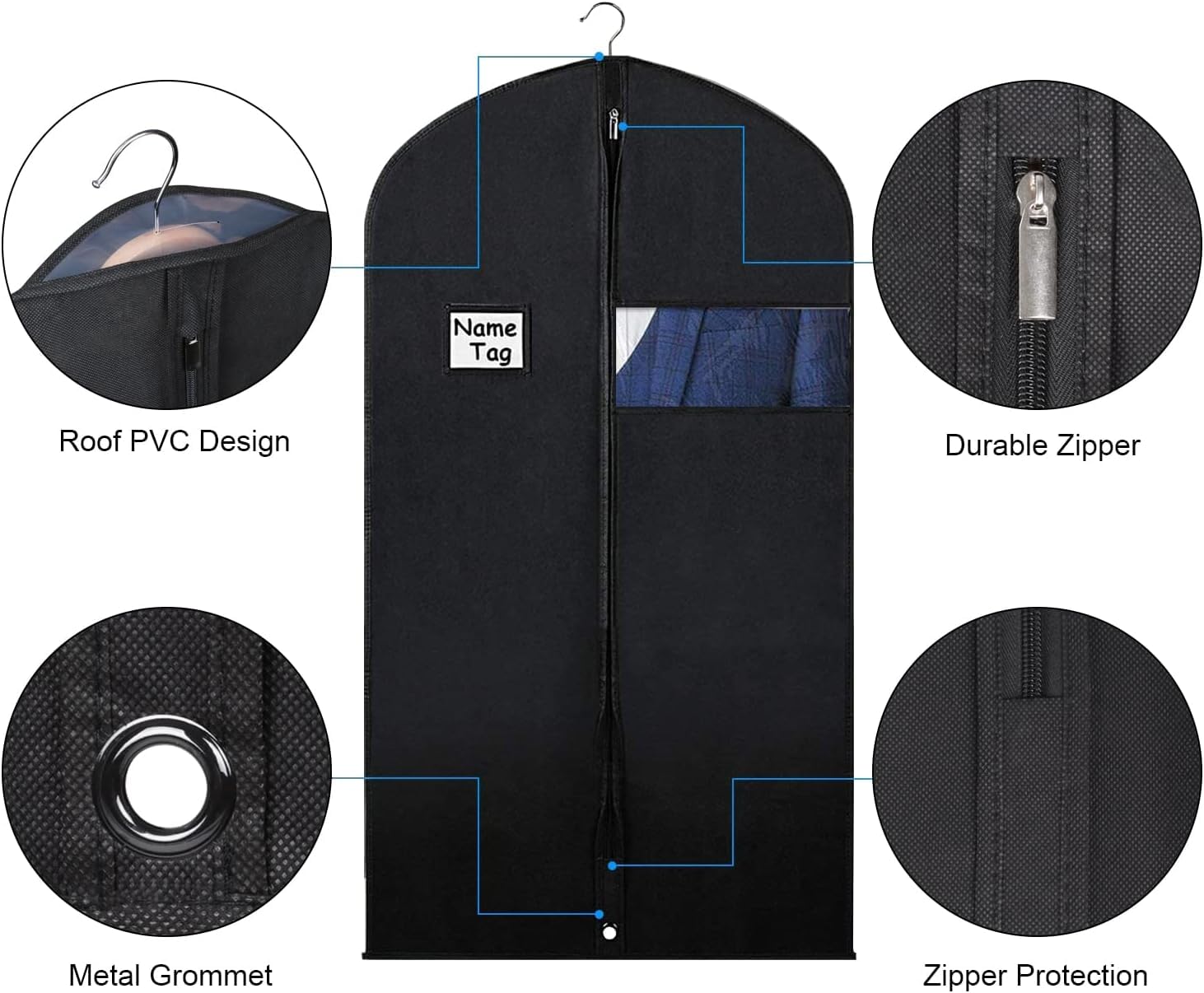 Syeeiex 40'' Garment Bags For Hanging Clothes, Set Of 8 Suit Bag, Suit Bags For Closet Storage, Garment Covers For Storage Suits