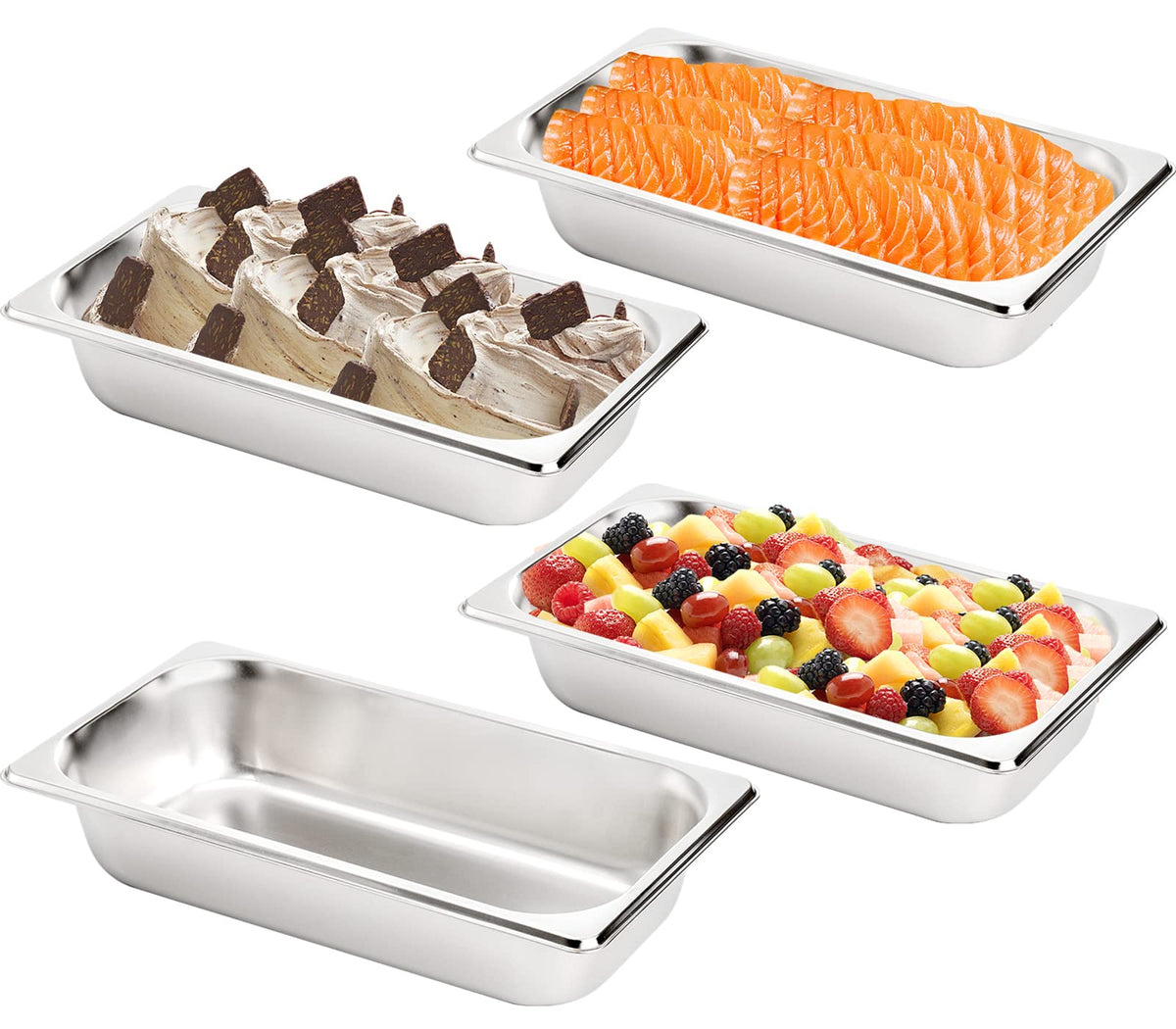 Topzea Set Of 4 Stainless Steel Steam Table Pan 1/3 Size, 2.5'' Deep Anti-Jam Breading Tray, Buffet Dinner Food Serving Hotel Pa