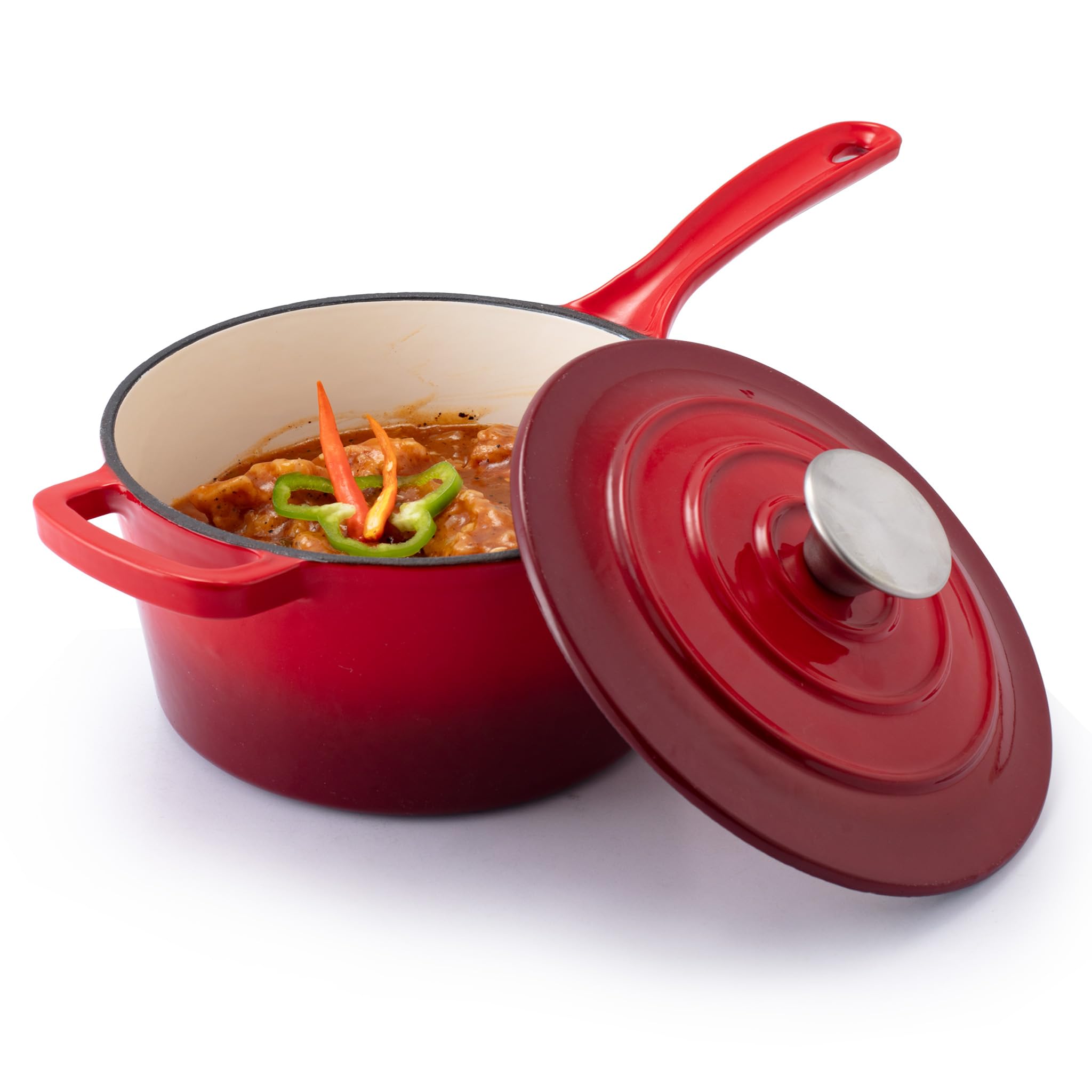 Agaro Royal Enamelled Cast Iron Sauce Pan With Lid, 19 Cm Diameter, 1.9 Liter Capacity, No Chemical Coating, Heavy Bottom, Fast 