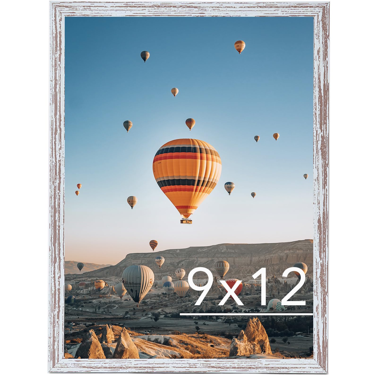 JCJMY 9x12 Picture Frame Rustic White for Wall Hanging, Wall Mounting Horizontally or Vertically, 9 x 12 Wall Gallery Poster Pho