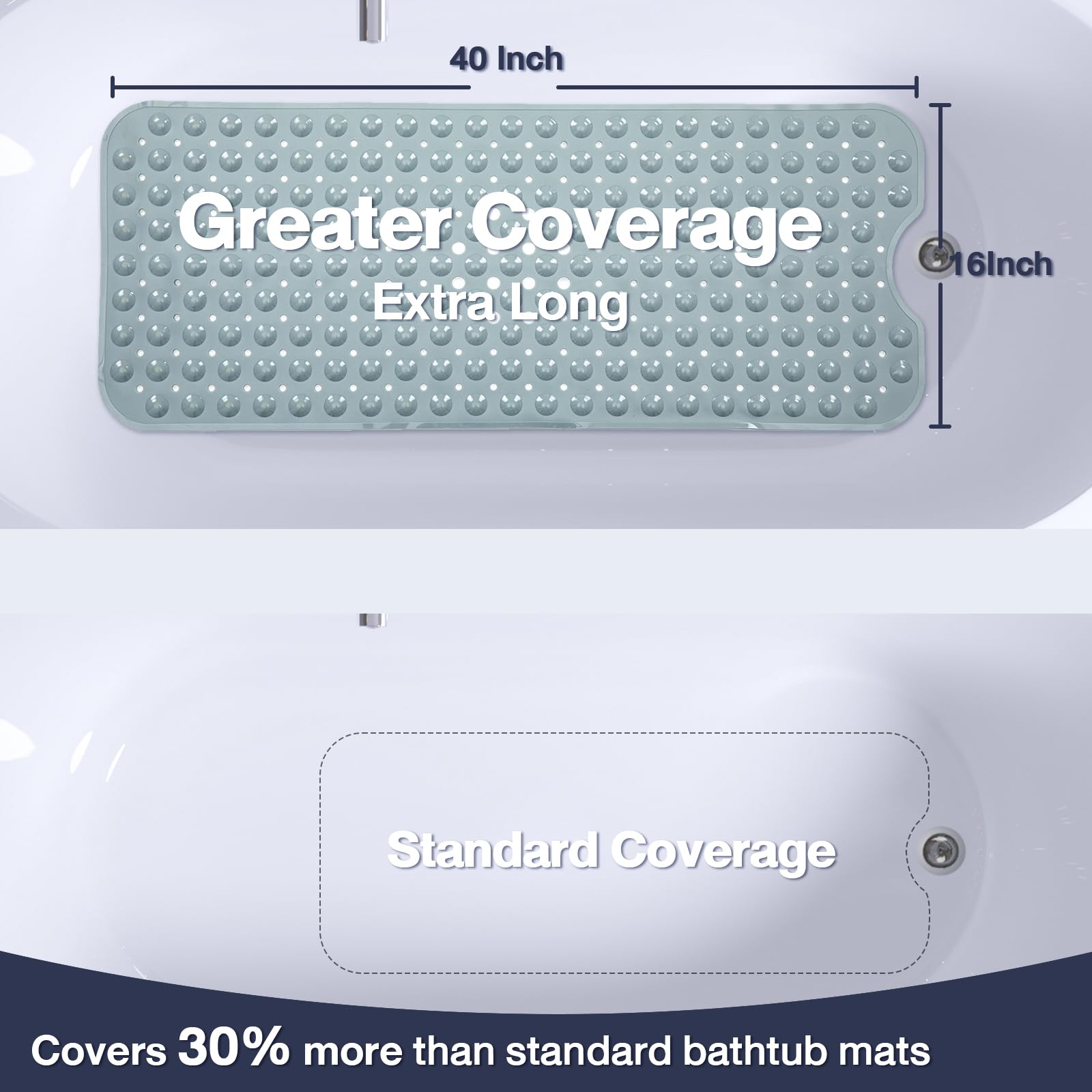 Naoloture Extra Long Bathtub Mat Non Slip, Mint Green Soft Bath Mat For Tub 40 X 16 Inch Full Size, Bath Tub Shower Mats For Bat