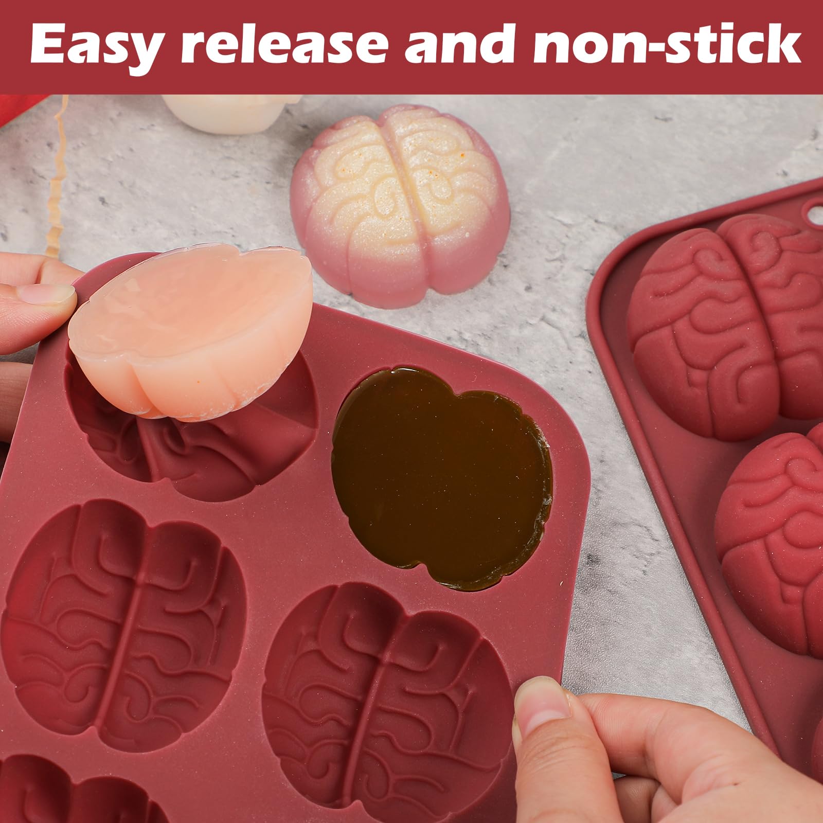 Kamehame Brain Chocolate Molds, 2 Pcs Halloween Silicone Brain Cake Candy Cupcake Mold