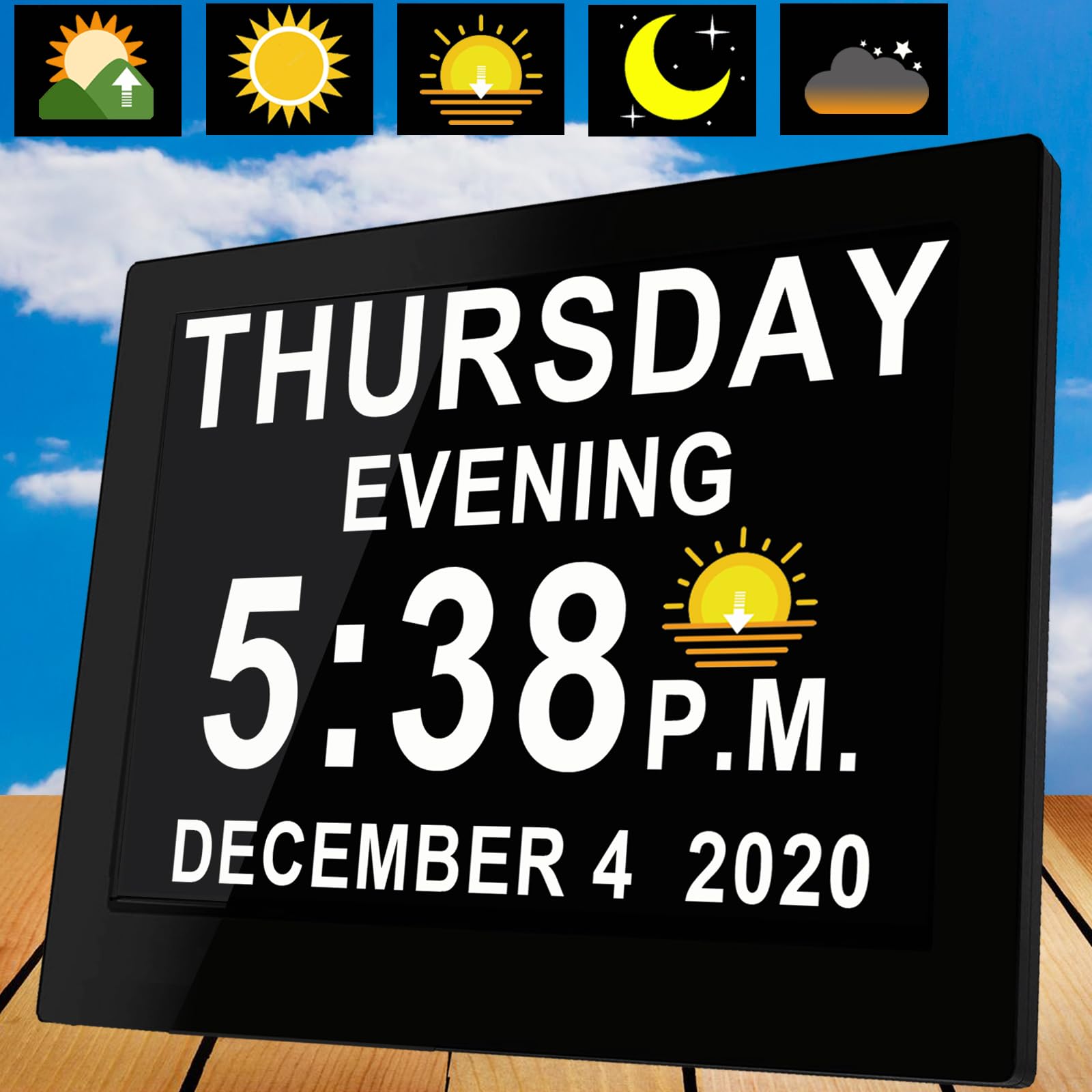 V  fa Large Digital Clock with Auto DST, 19 Alarms Custom Reminders, 3 Display with 7 Color Modes, 10-Level Auto Dimmer, HD Pict