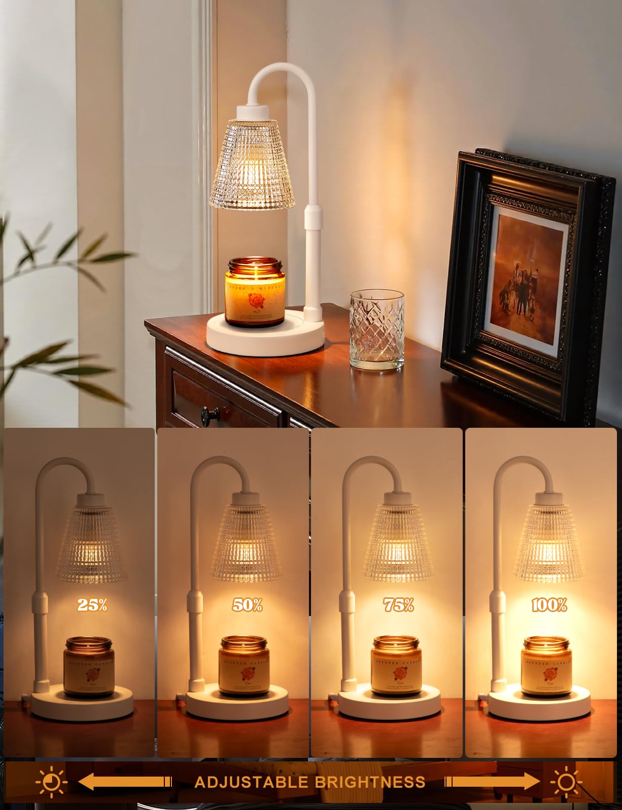 Innqoo White Candle Warmer Lamp with Timer, Dimmable Candle Warmer for Jar Candles, Height Adjustable Wax Melts Warmer, Birthday
