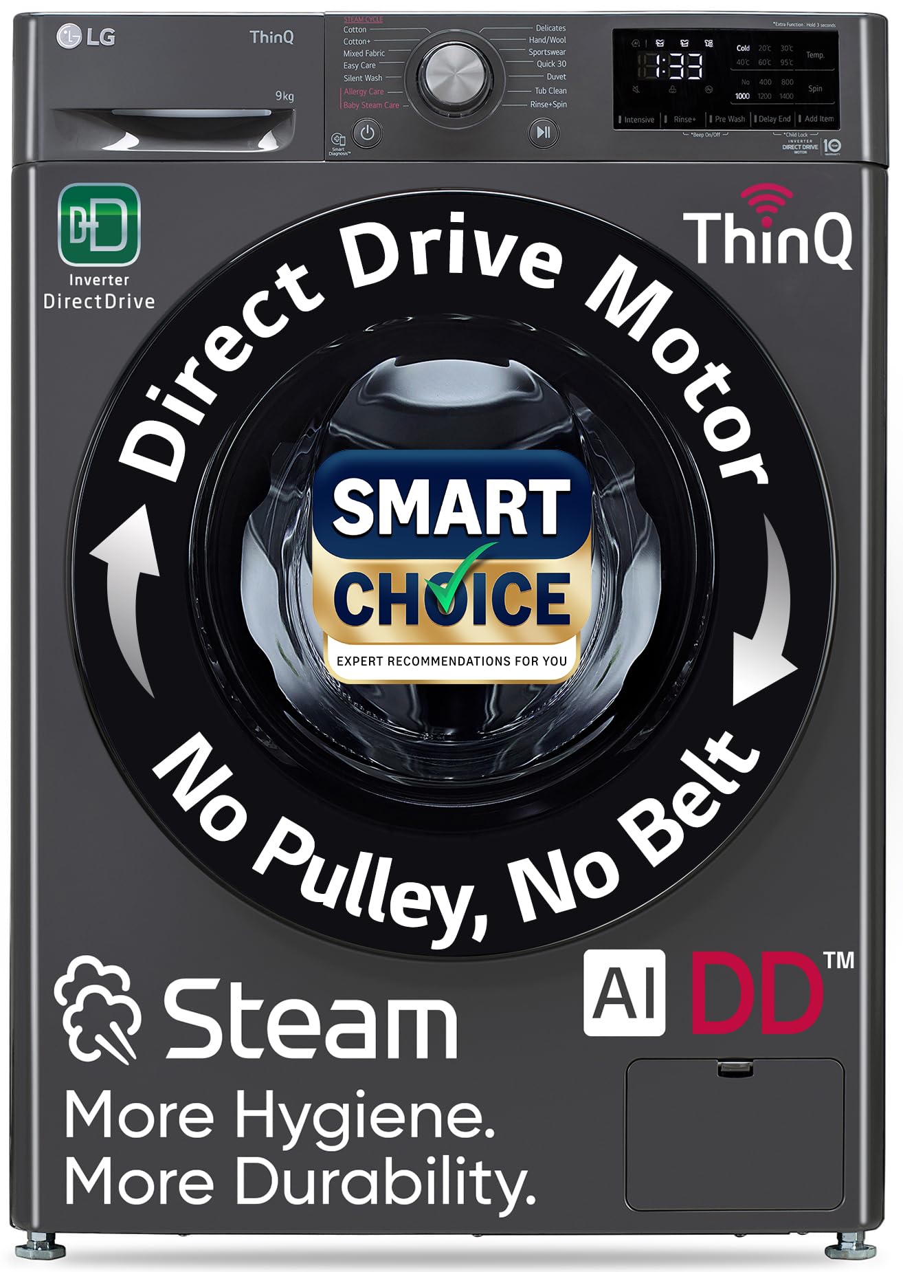 Lg Smart Choice, 9 Kg, 5 Star, Ai Direct Drive Technology, Steam, 6 Motion Dd & WiFi FullyAutomatic Front Load Washing Machine