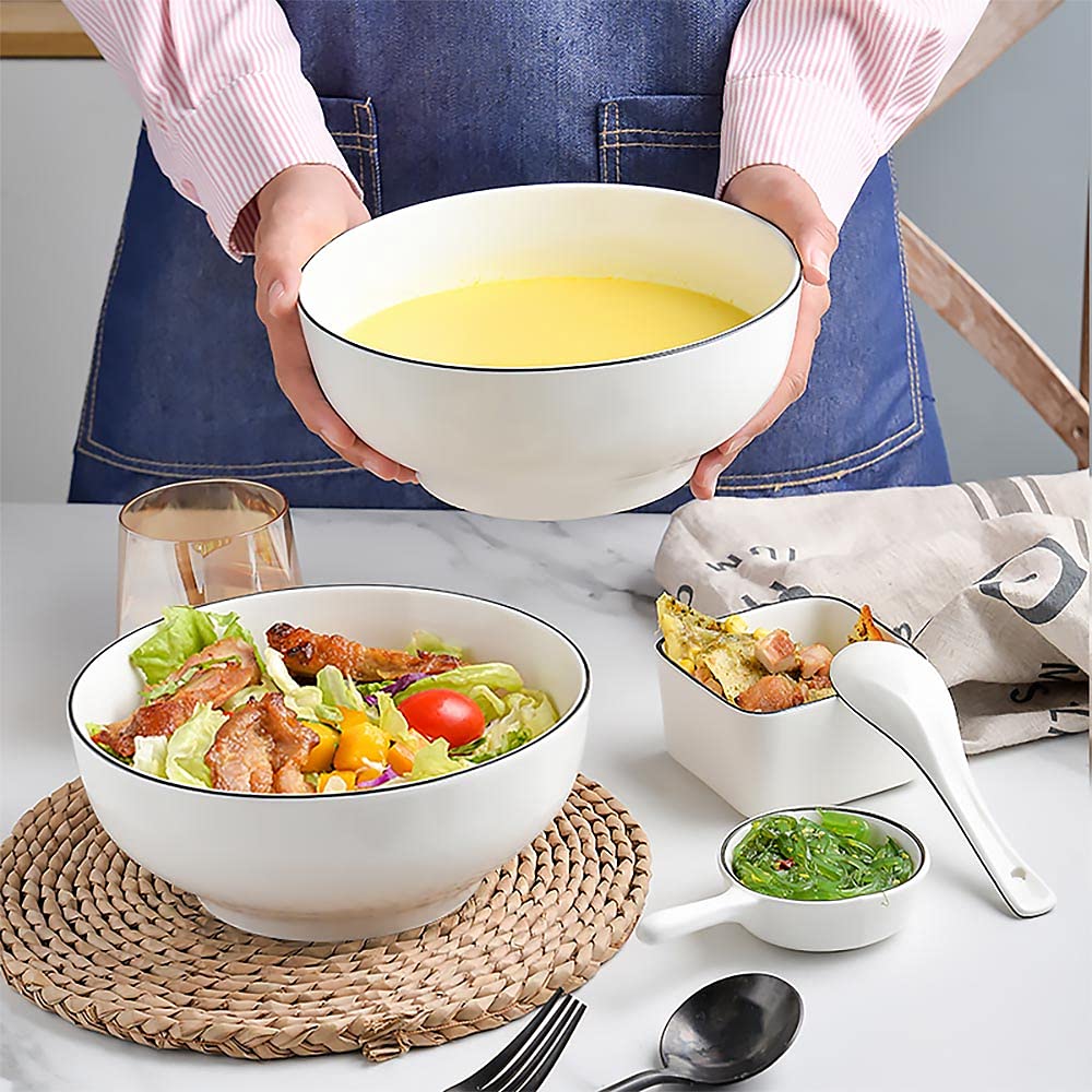 Qinlang 60 Ounces Large Soup Bowl, 8 Inches Pho Bowls, Large Ramen Bowls Set Of 3, Off-White Porcelain Big Serving Bowls For Sal