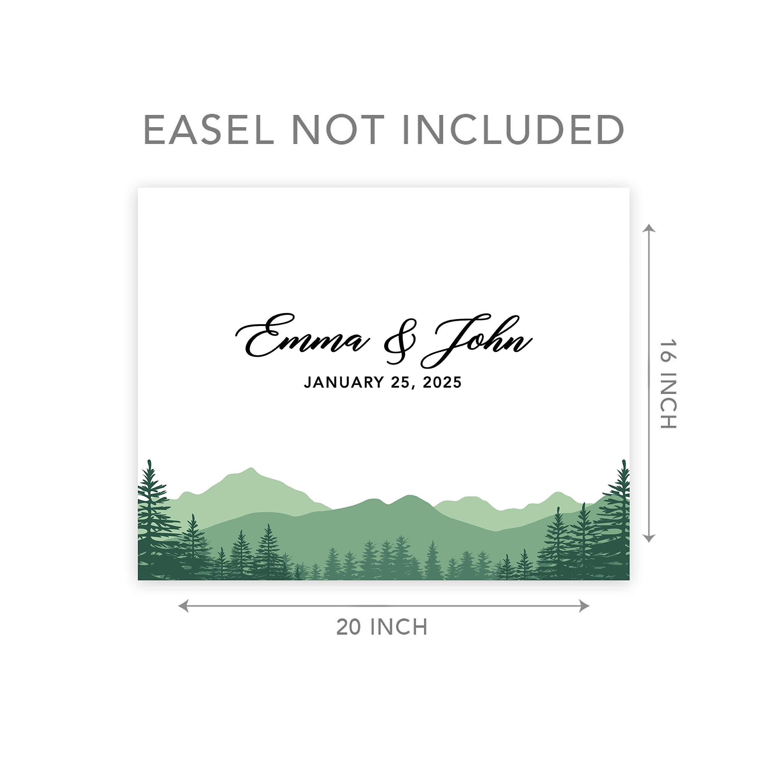 Andaz Press Custom Large Wedding Canvas Guestbook Alternative, 16 X 20 Inches, Mountain Forest Trees, Horizontal Woodland Weddin