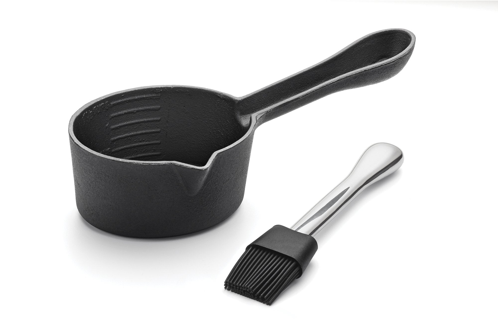 Outset Basting Pot And Brush, Cast Iron Pan And Sauce Brush