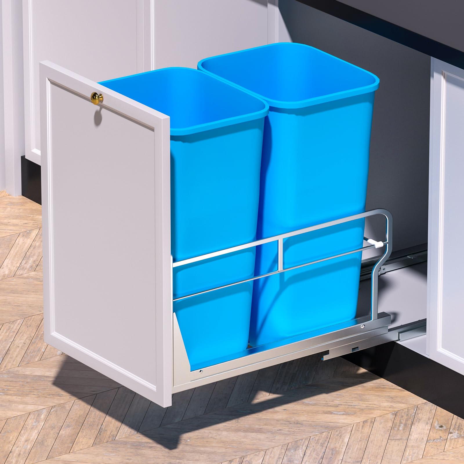 Insputer Dual Pull Out Trash Can Under Cabinet with Soft-Close Slides, Heavy Duty Under Sink Trash Can Kit for Kitchen Sink, Lau