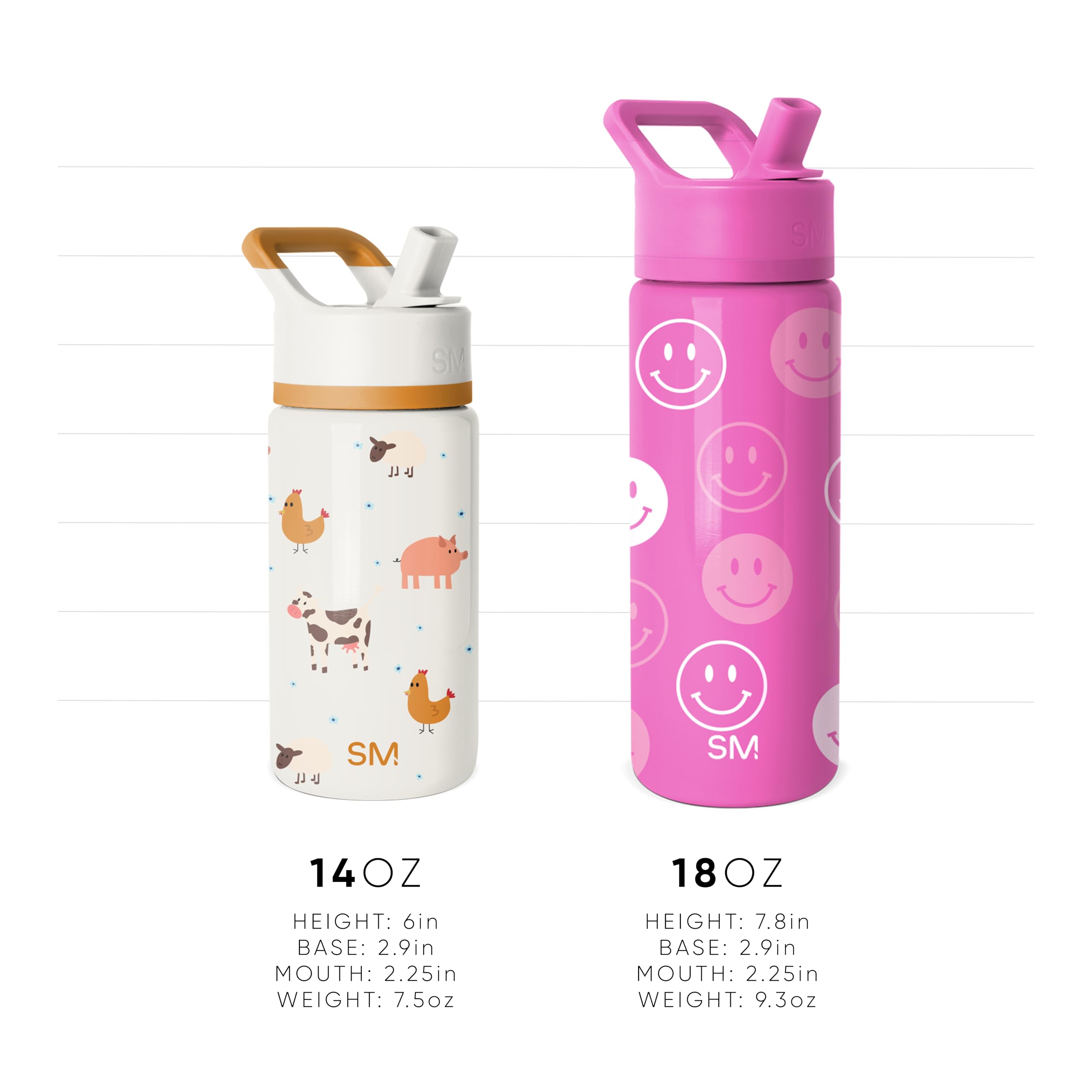 Simple Modern Kids Summit Water Bottle with Straw Lid | 18oz Stainless Steel Cup Insulated Tumbler for Girls, School | Strawberr