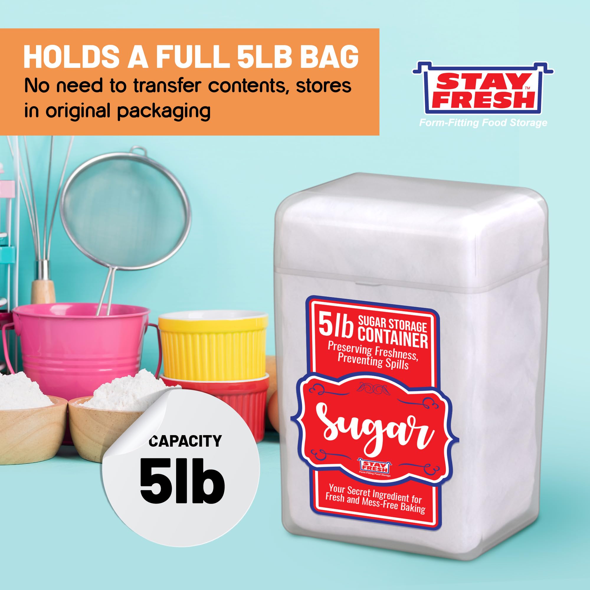 Stay Fresh Sugar Storage Container - Kitchen Discovery - Snap Close Sugar Canister Keeps Granules Fresh, Pourable And Spillproof