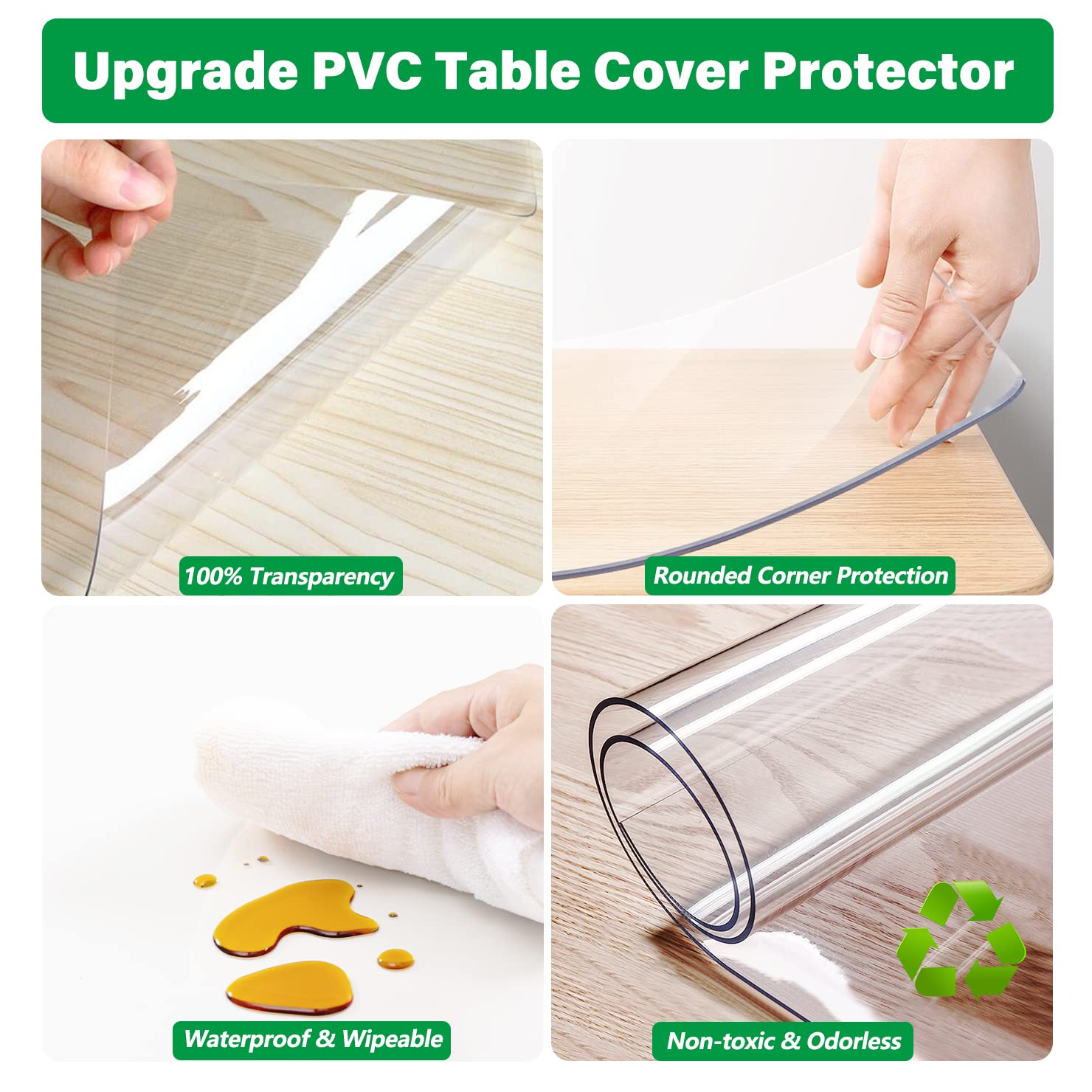 LinkGro 42X96 Inch 1.5mm Thick Clear PVC Table Cover Protector Vinyl Glass Table Protector for Dining Room Vinyl Rectangle Wood Furniture Wipeable Tablecloth Protector Countertop Protective Cover