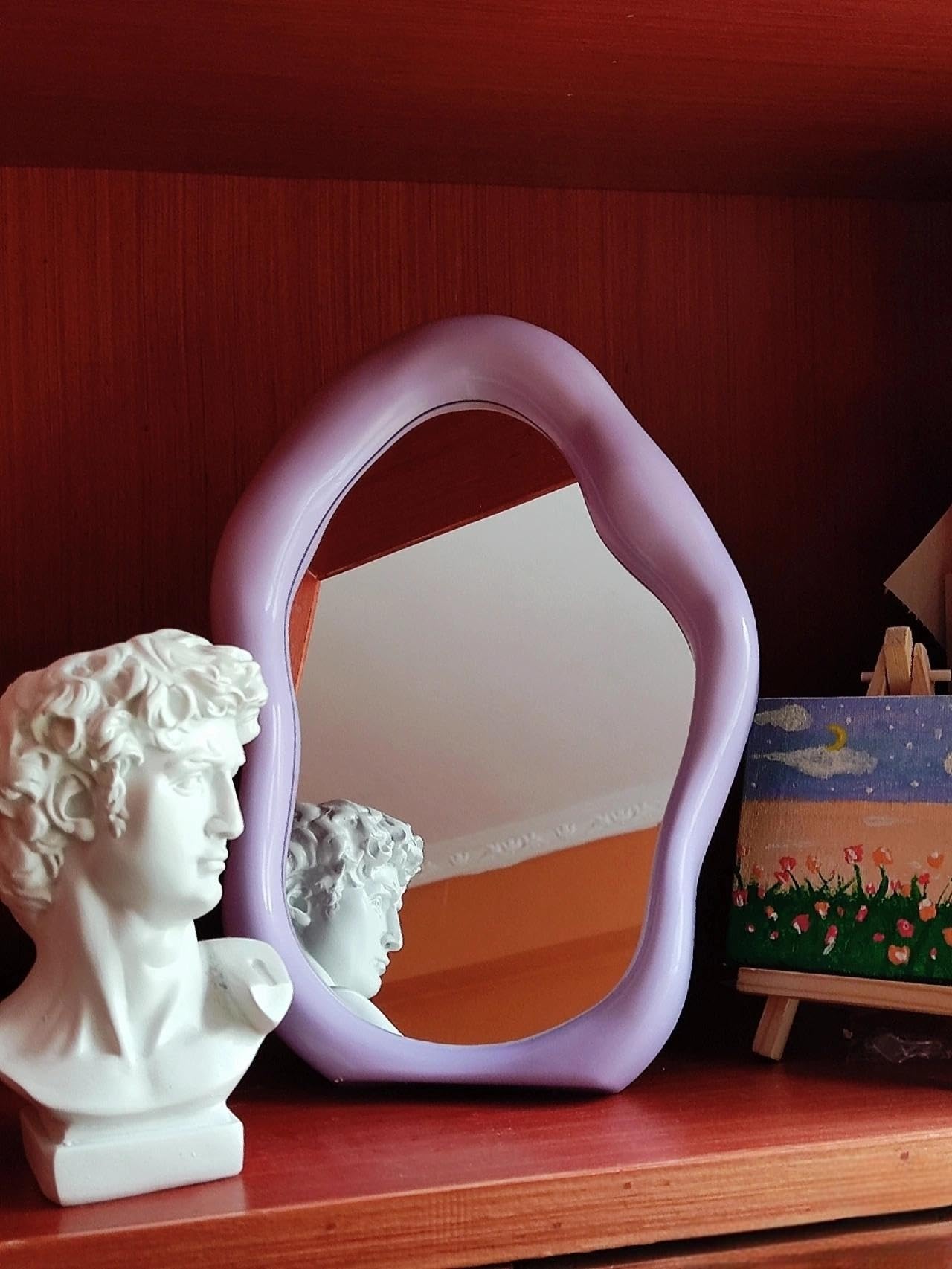 Schonee Pink Tabletop Makeup Mirror, One-Sided Stand Dressing Mirror, Special-Shaped Wall Mirror Decorative Mirror Tray (Pink)