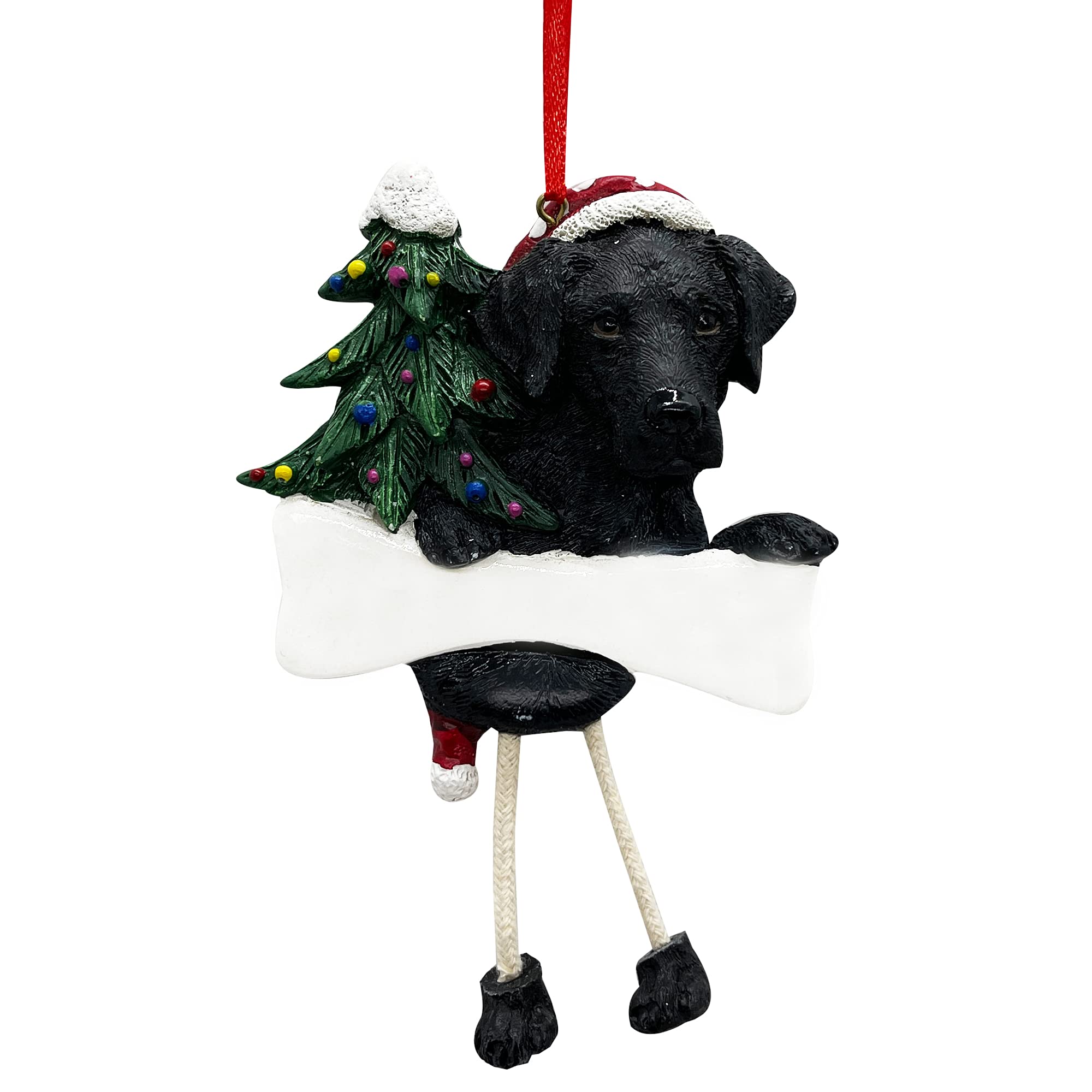 Black Labrador Ornament Resin with Unique Dangling Legs Hand Painted and Easily Personalized Christmas Ornament