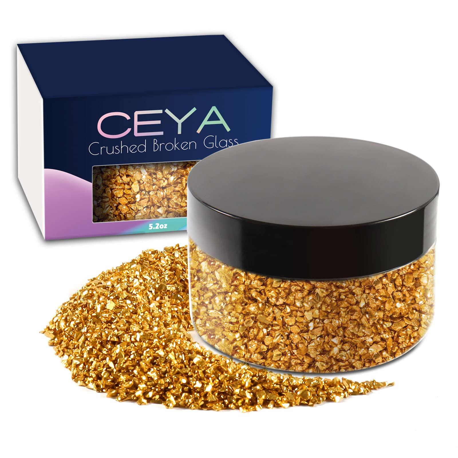 Ceya 53Oz 150G Crushed Irregular Glass Gold Metallic Crystal Chips Broken Glass Glitter 2-4Mm Craft Chunky Glitter For Nail Arts