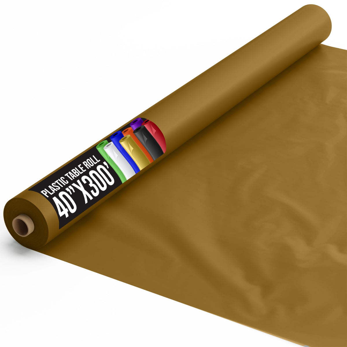 Exquisite Gold Plastic Table Cover Roll 40 X 300' Table Cloth Plastic Cover Roll - Premium Quality Thick 0.5 Mil Banquet Rolls