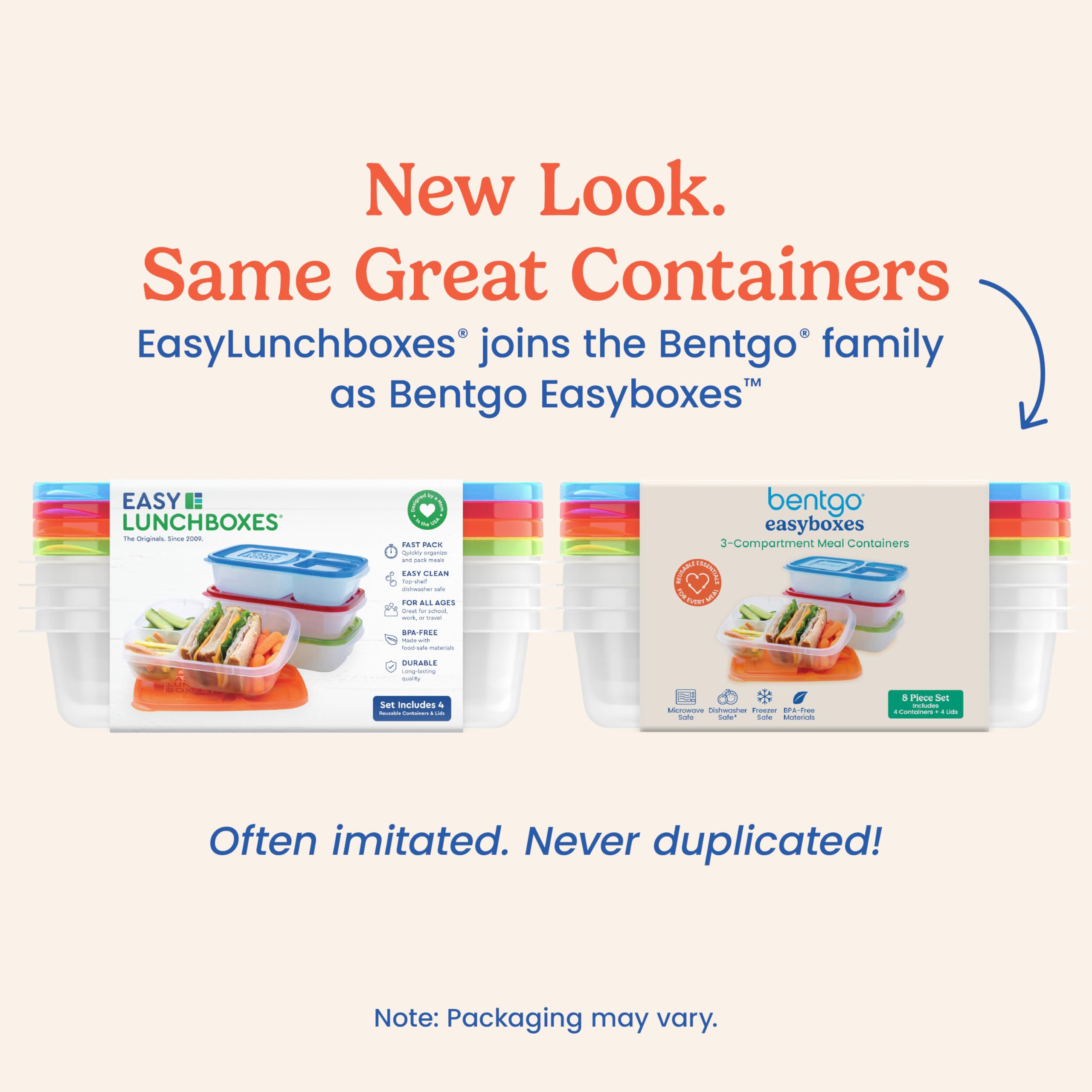 Bentgo Easyboxes - Original Stackable Lunch Boxes - Reusable 3-Compartment Food Containers For Kids And Adults - Bento Lunch Box