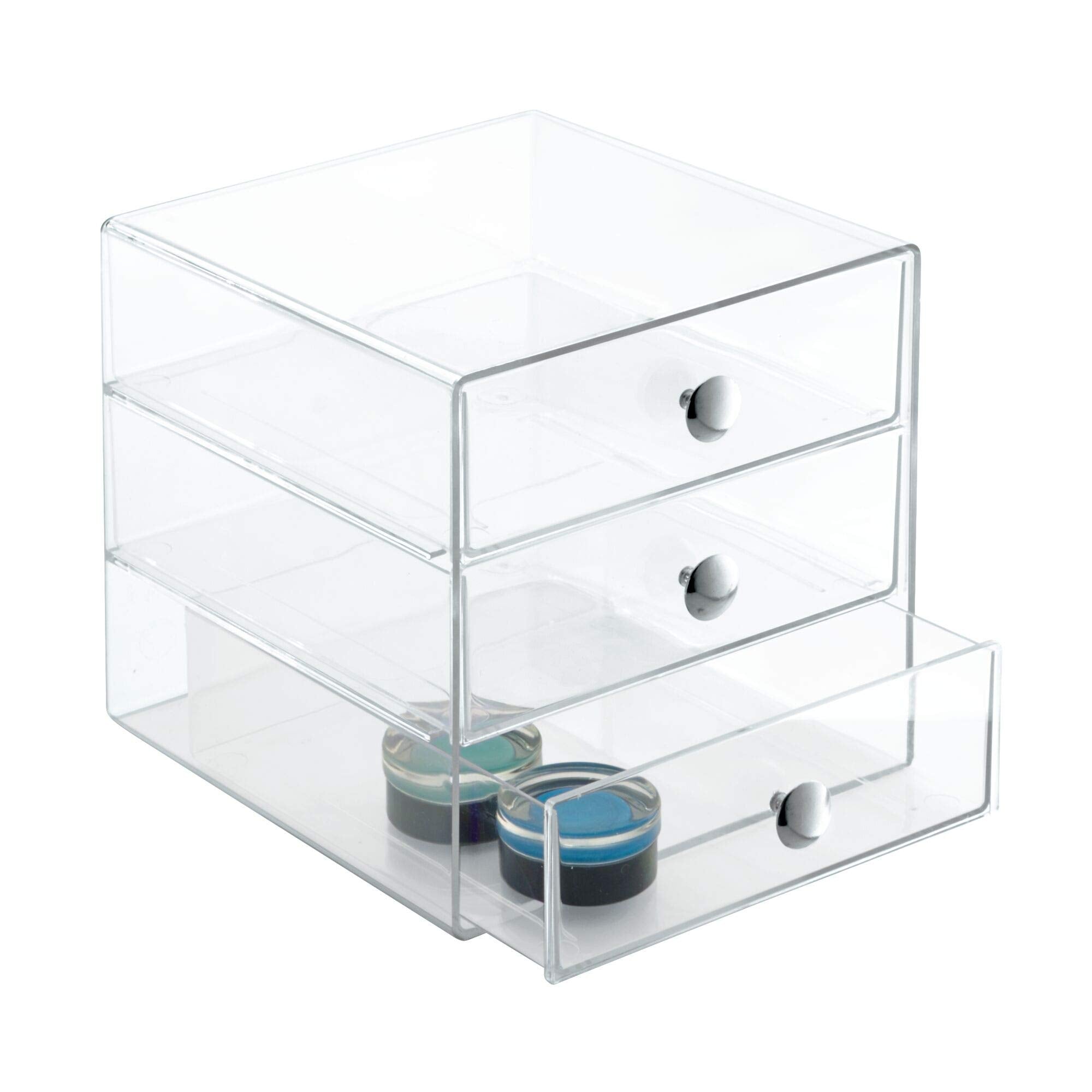 Idesign Bpa-Free Plastic 3-Drawer Vanity Organizer - 6.5'' X 6.5'' X 6.5'', Clear