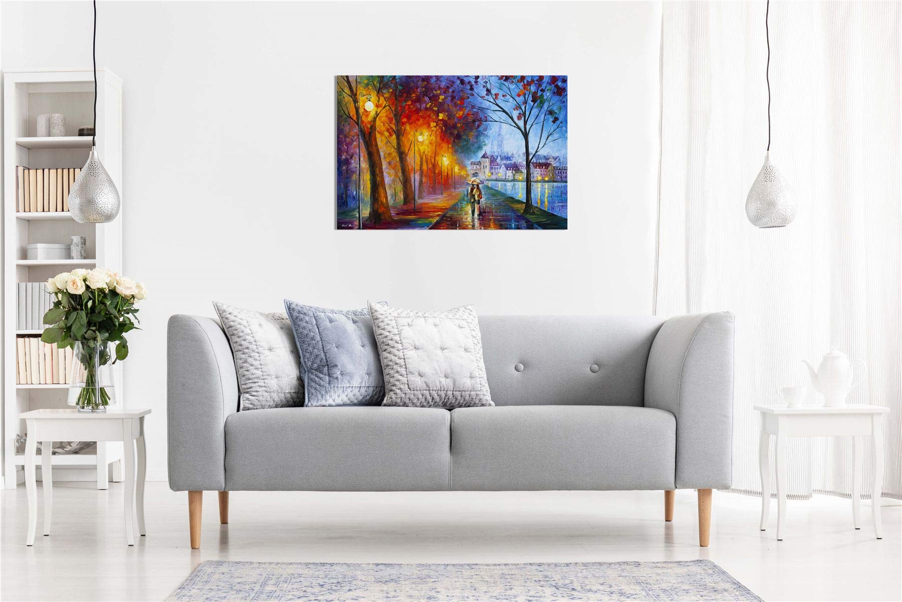City By The Lake By Leonid Afremov Canvas Wall Art Picture Print For Home Decor (30X20)