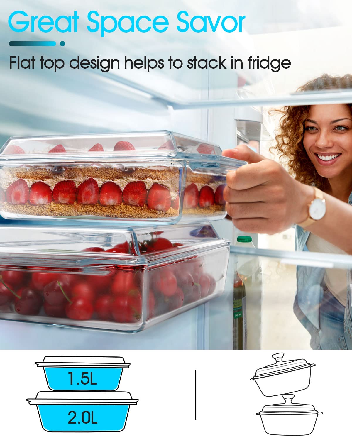 NUTRIUPS Rectangular Glass Casserole Dish With Glass Lid Glass Bakeware Glass Microwave Casserole Dish Glass Baking Dish with Lid (2L)