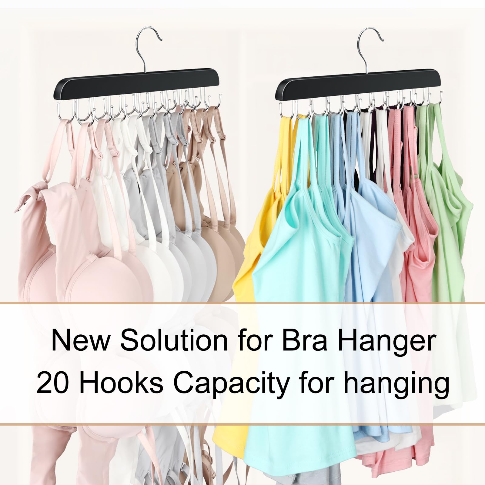Resovo Bra Hanger For Closet, Tank Top Hanger 20 Hooks Capacity Foldable Wood Space Saving Hanger Closet Organizers And Storage
