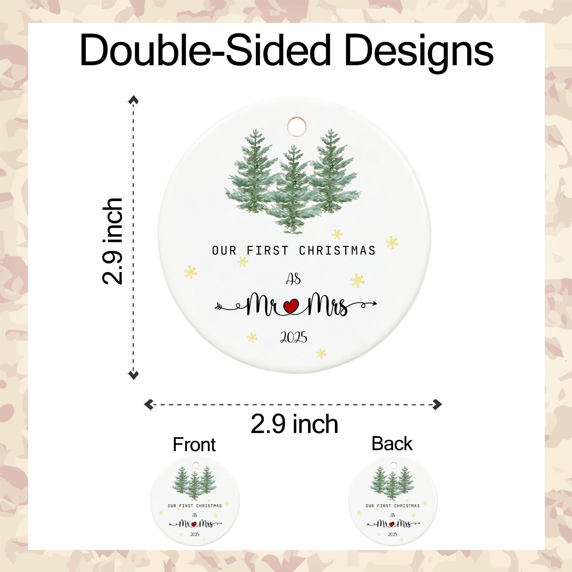 Chiranrise Hanging Ornament, First Christmas Married 2024, 2.9'' Ceramic Newlywed Keepsake, Mr & Mrs Christmas Ornament, Wedding