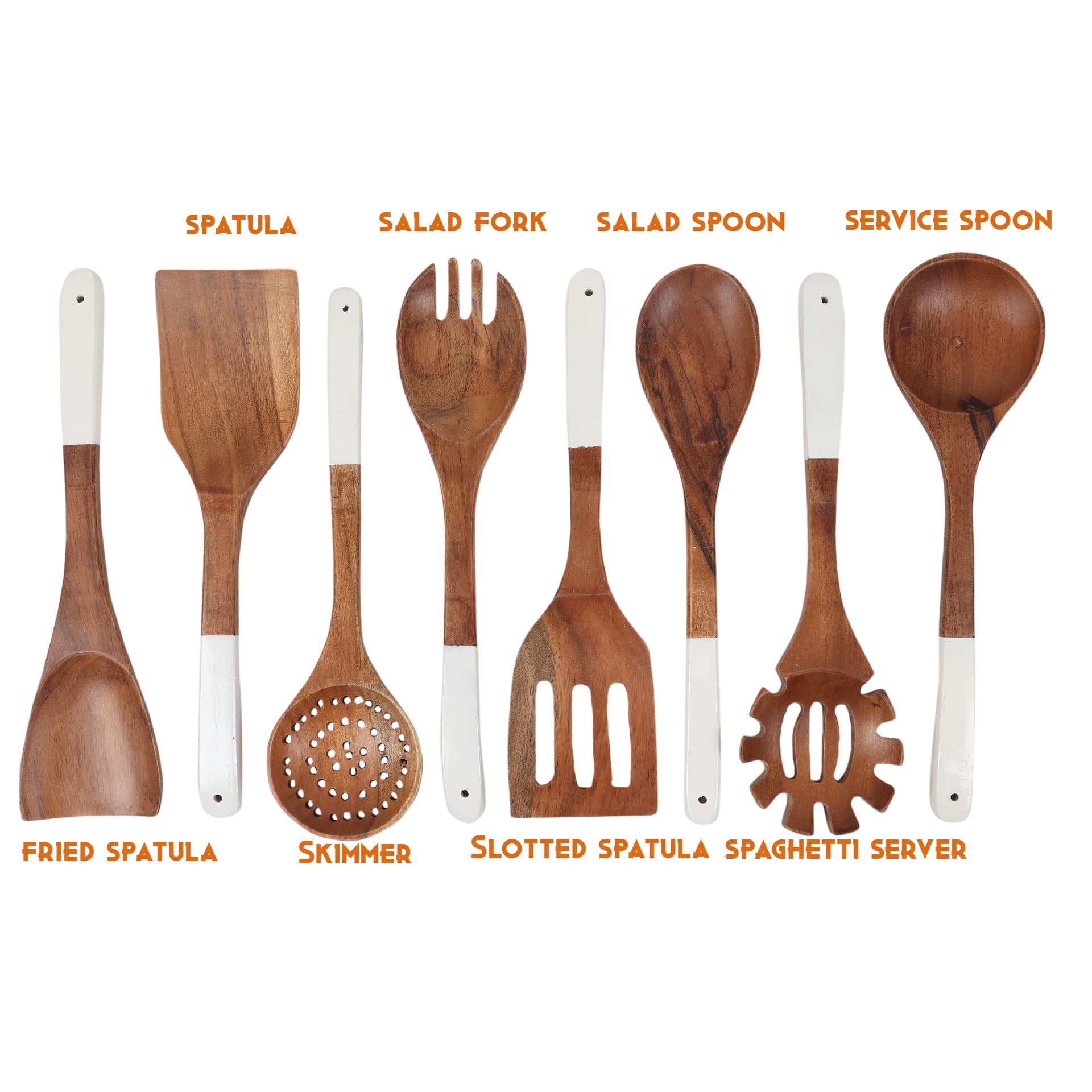 Lavaux Designs Wooden Utensils For Cooking Set Of 8, Natural Acacia Wood Spoons And Spatula Set, Non-Stick, Durable, Eco- Friend