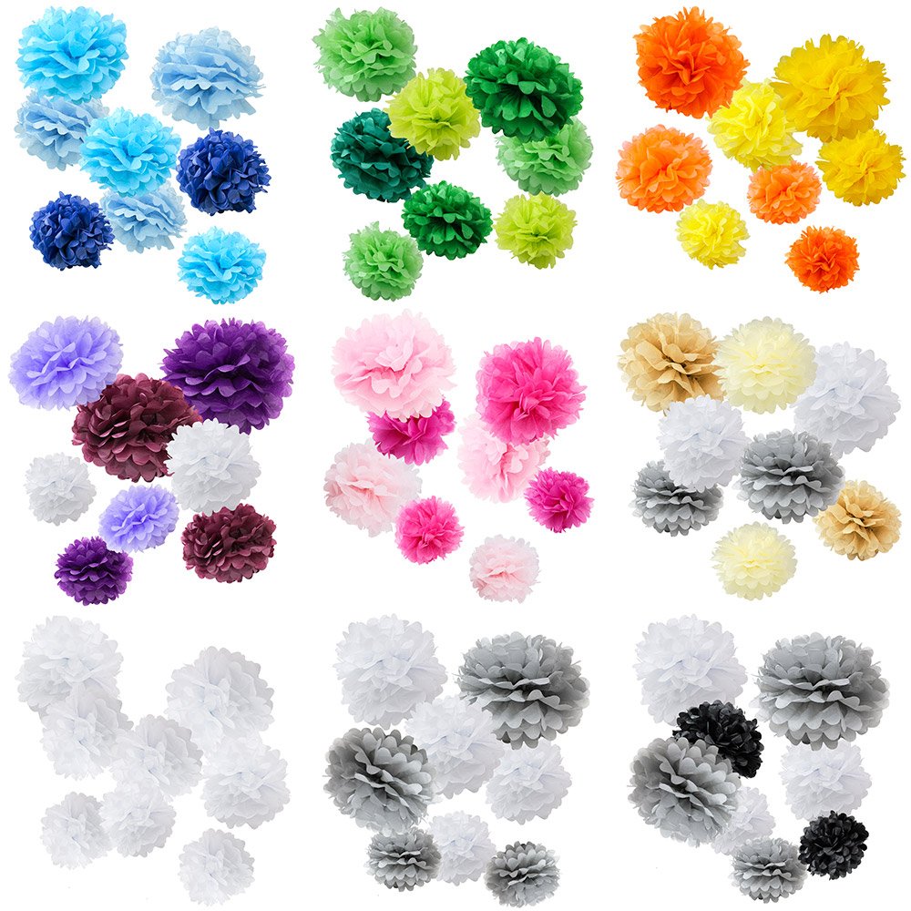 Wyzworks - 8 Assorted Pink Pom Poms Diy Tissue Paper Flowers - 10   , 12   , 16    Decorative Hanging Flower Balls Diy Paper Cra