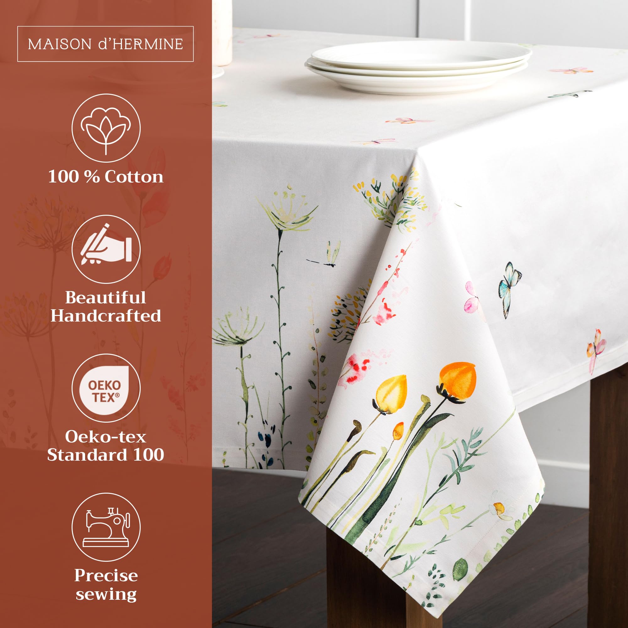 Maison D' Hermine Tablecloth 70X120 - Botanical Fresh Pattern - Rectangle Decorative Cotton Tablecloth For Dining Room, Home