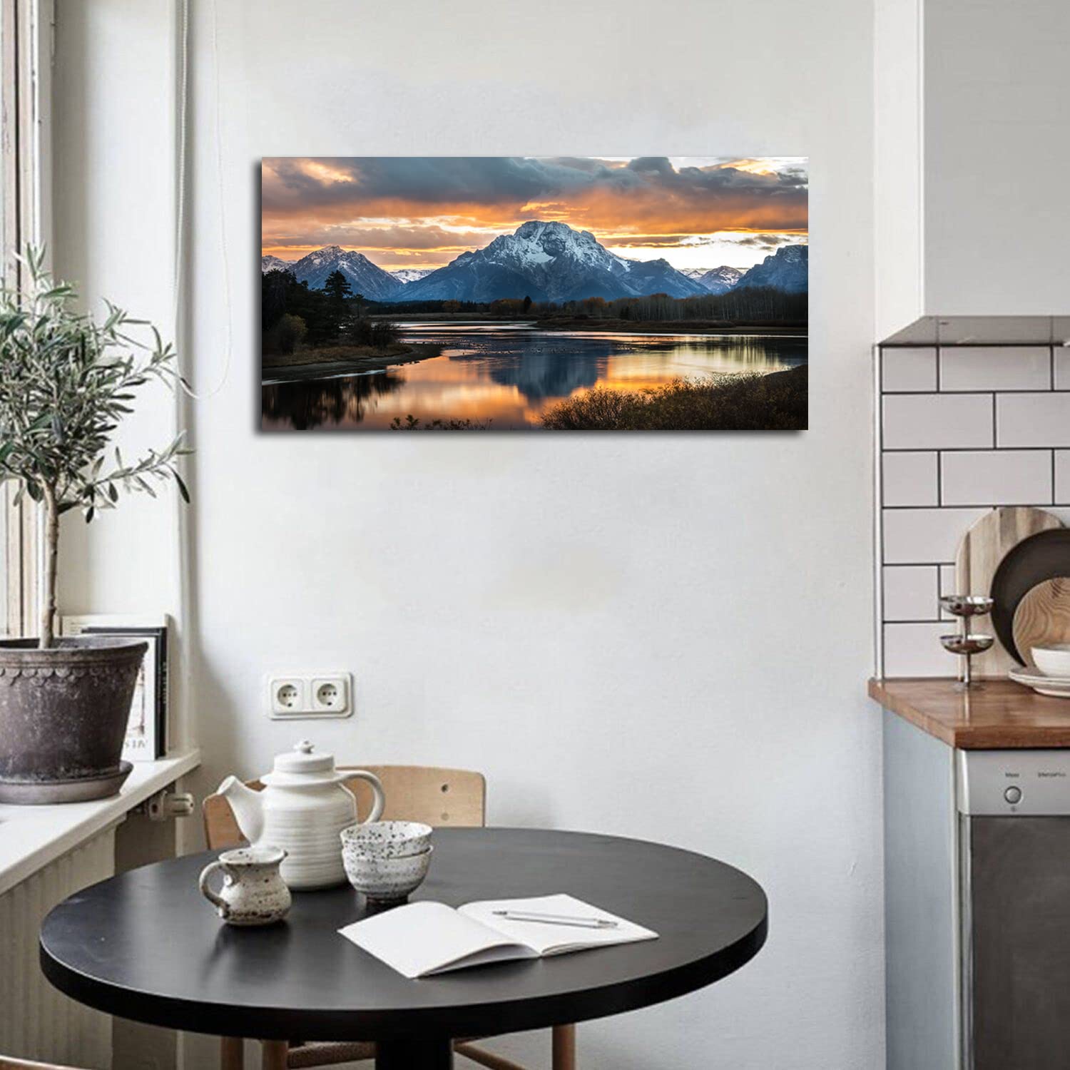 Sunset Mountain Wall Art For Living Room Nature Grand Teton Landscape Canvas Wall Decor National Park Posters Oxbow Bend Snake R