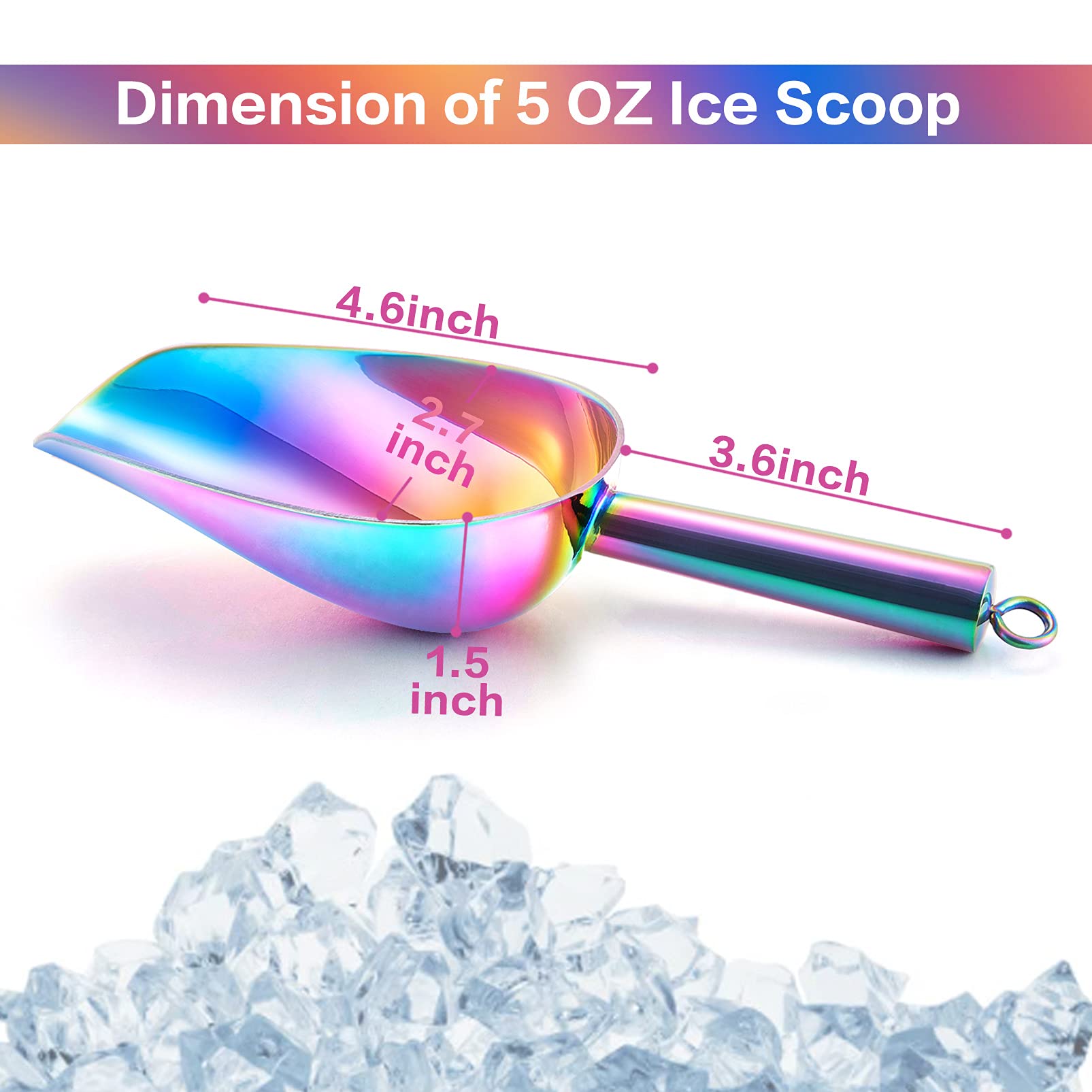 Teamfar Ice Scoop, 5Oz Stainless Steel Canister Small Ice Candy Scoop For Kitchen Dispenser Buffet Jars, Healthy & Sturdy, Multi