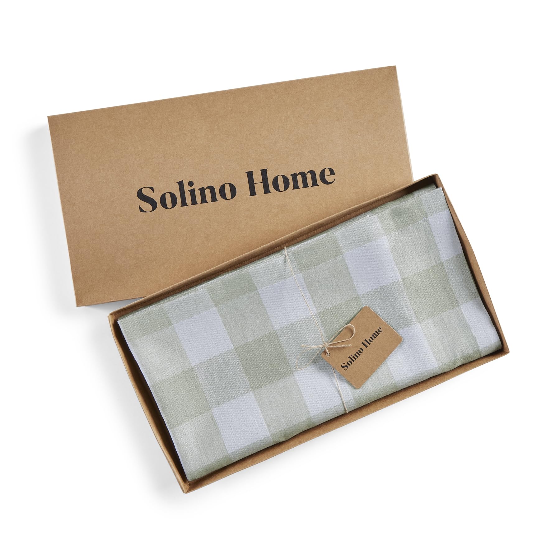 Solino Home Buffalo Check Linen Dinner Napkins 20 X 20 Inch - 100% Pure Linen Sage And White Plaid Cloth Napkins Set Of 4 - Hand