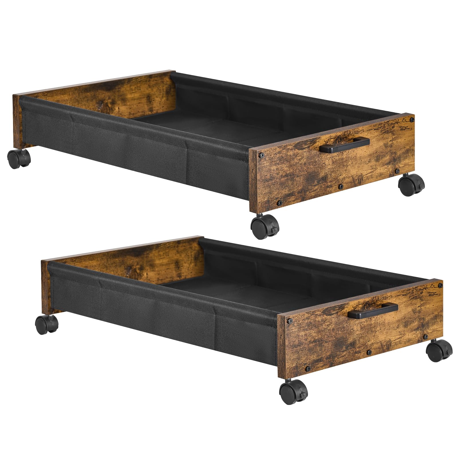FOUCSSOMEI Under Bed Storage with Wheels, Under Bed Drawers on Wheels, 2 Packs, Wooden Under Bed Shoe Storage, Metal Frame, Heav