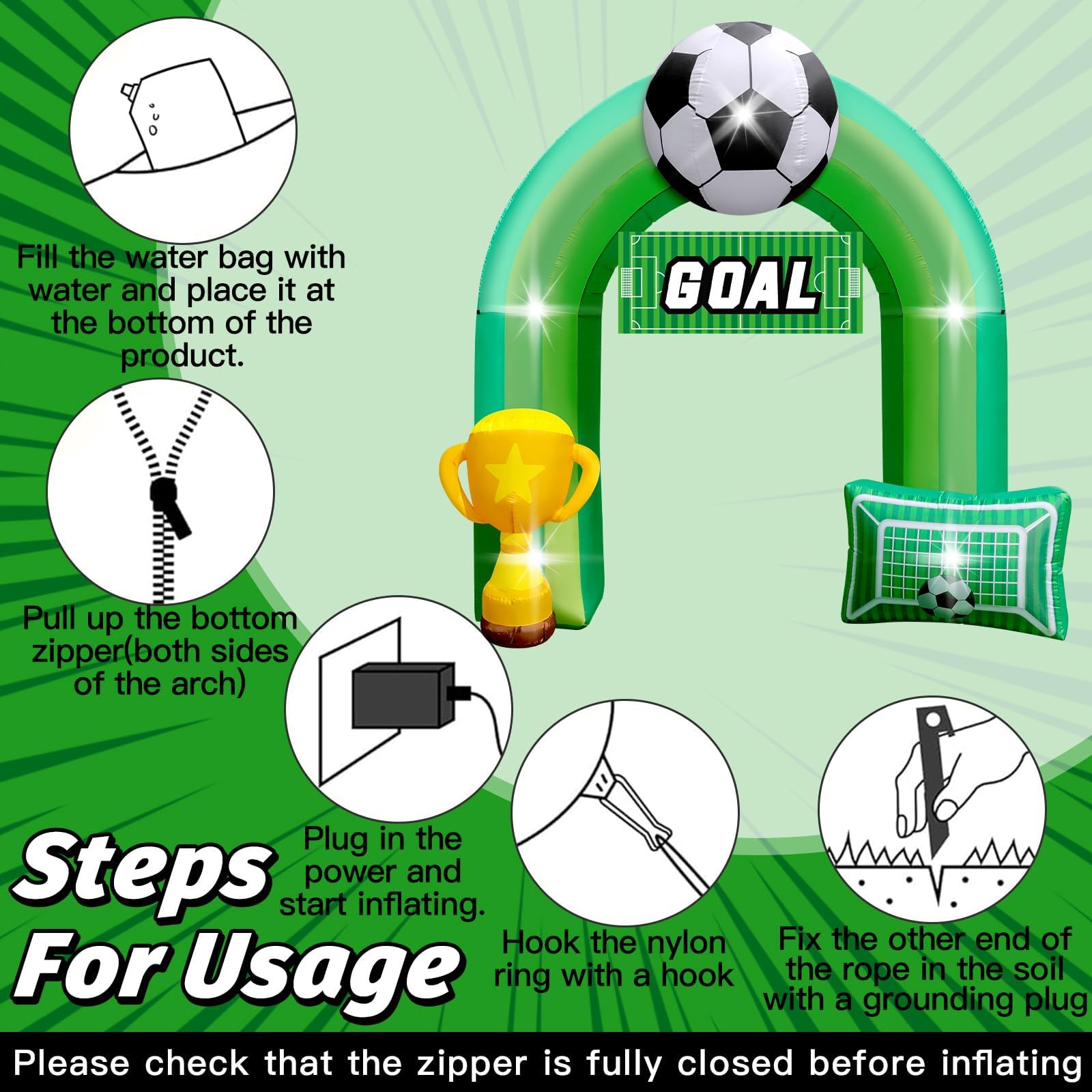 9 FT Giant Soccer Inflatable Arch for Soccer Birthday Party Decoration with Goal    Banner 1 Blower and 5 LED Light for Soccer F