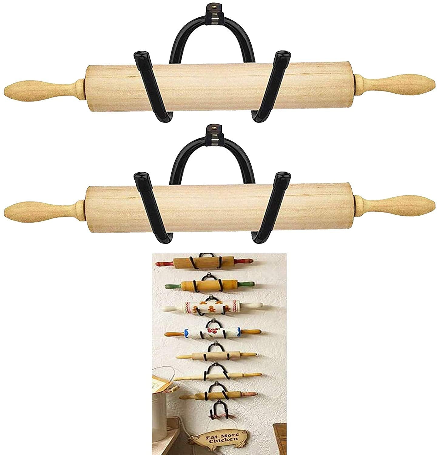 Pmsanzay Set Of 2 - Rolling Pin Holder Rolling Pin Display Rack Rolling Pin Storage - Wall Hanging Multi Purpose Bottle Rack - R